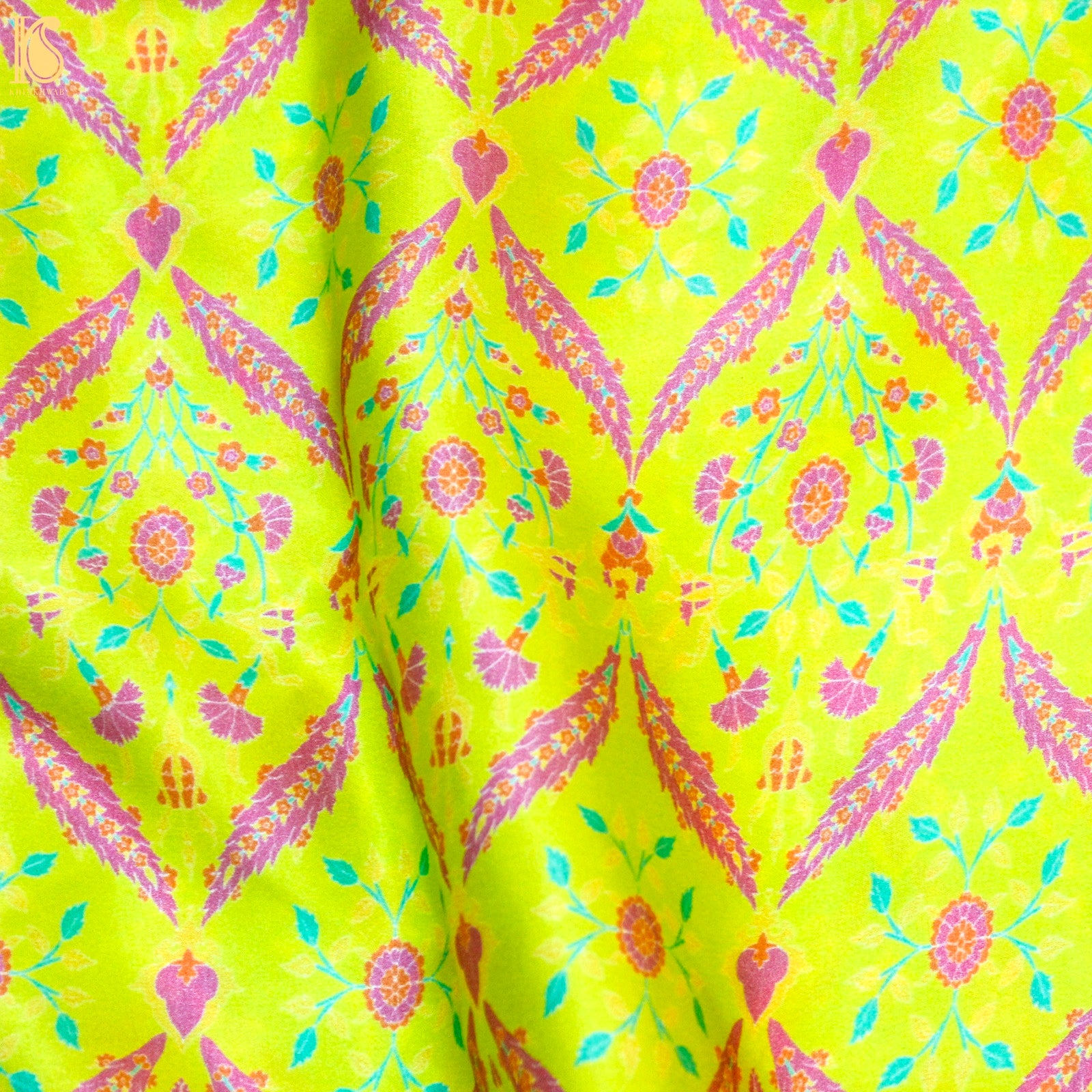 NERGİS - Milan Yellow Pure Sateen Silk Print Fabric - Khinkhwab