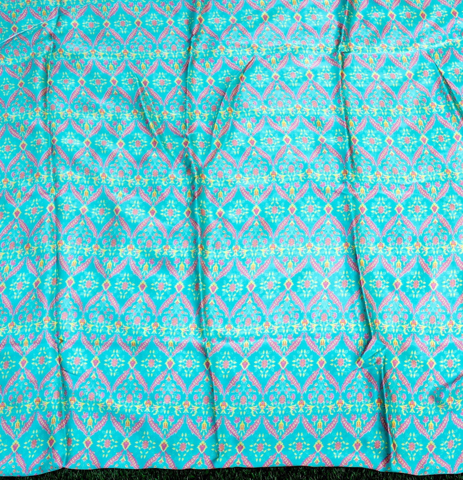 NERGİS - Turquoise Pure Sateen Silk Print Fabric - Khinkhwab