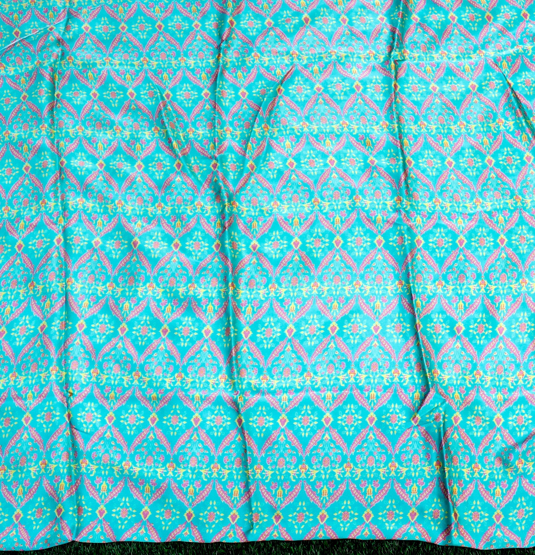 NERGİS - Turquoise Pure Sateen Silk Print Fabric - Khinkhwab