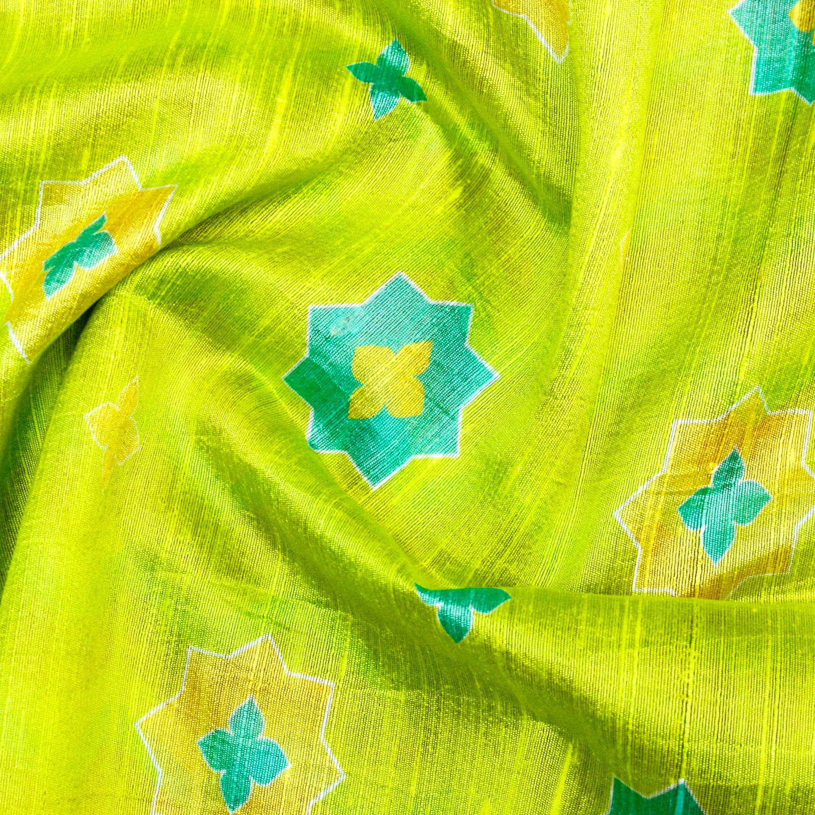 SITARA - Pear Green Pure Raw Silk Print Fabric - Khinkhwab