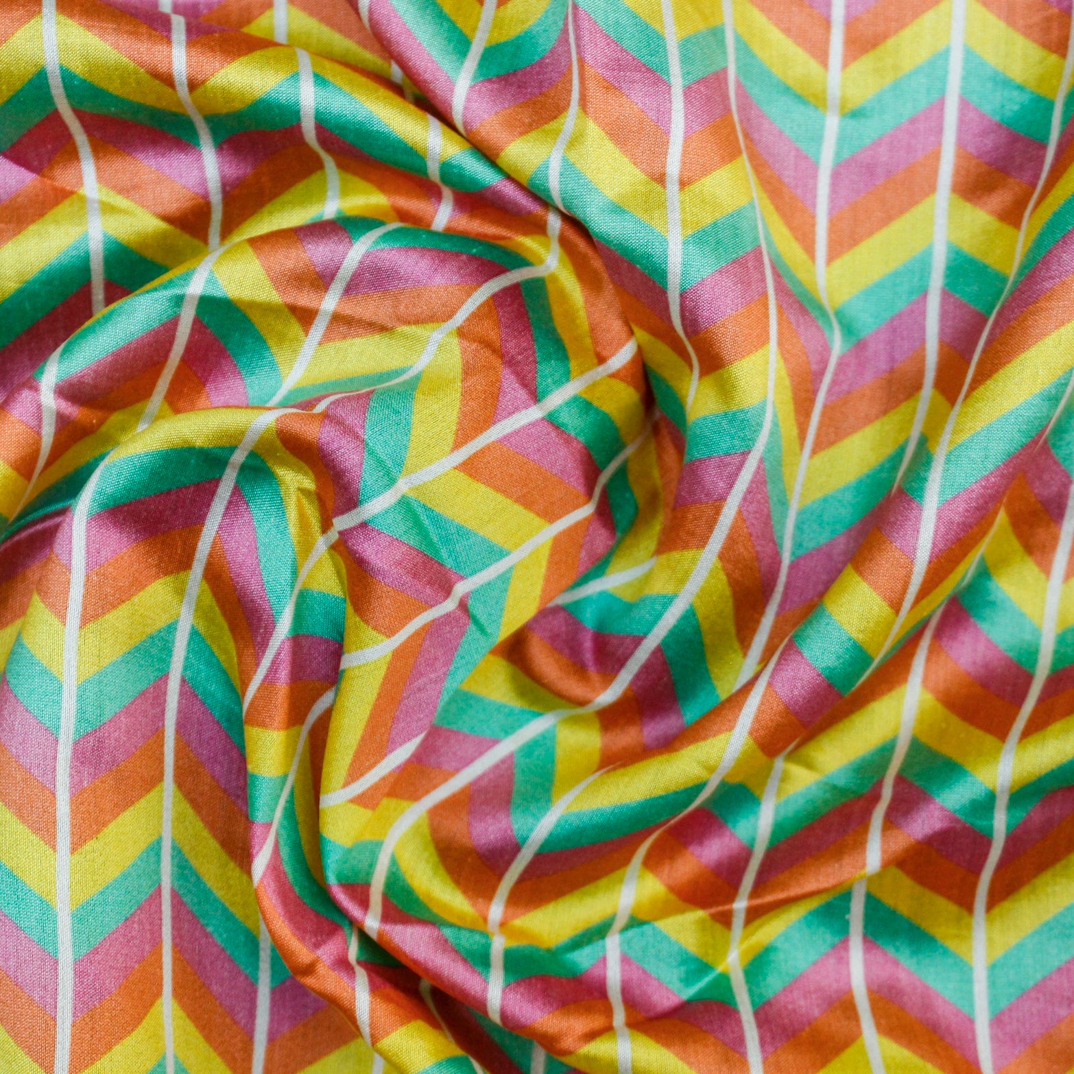 TIGER STRIPES - Multicolor Pure Sateen Silk Print Fabric - Khinkhwab