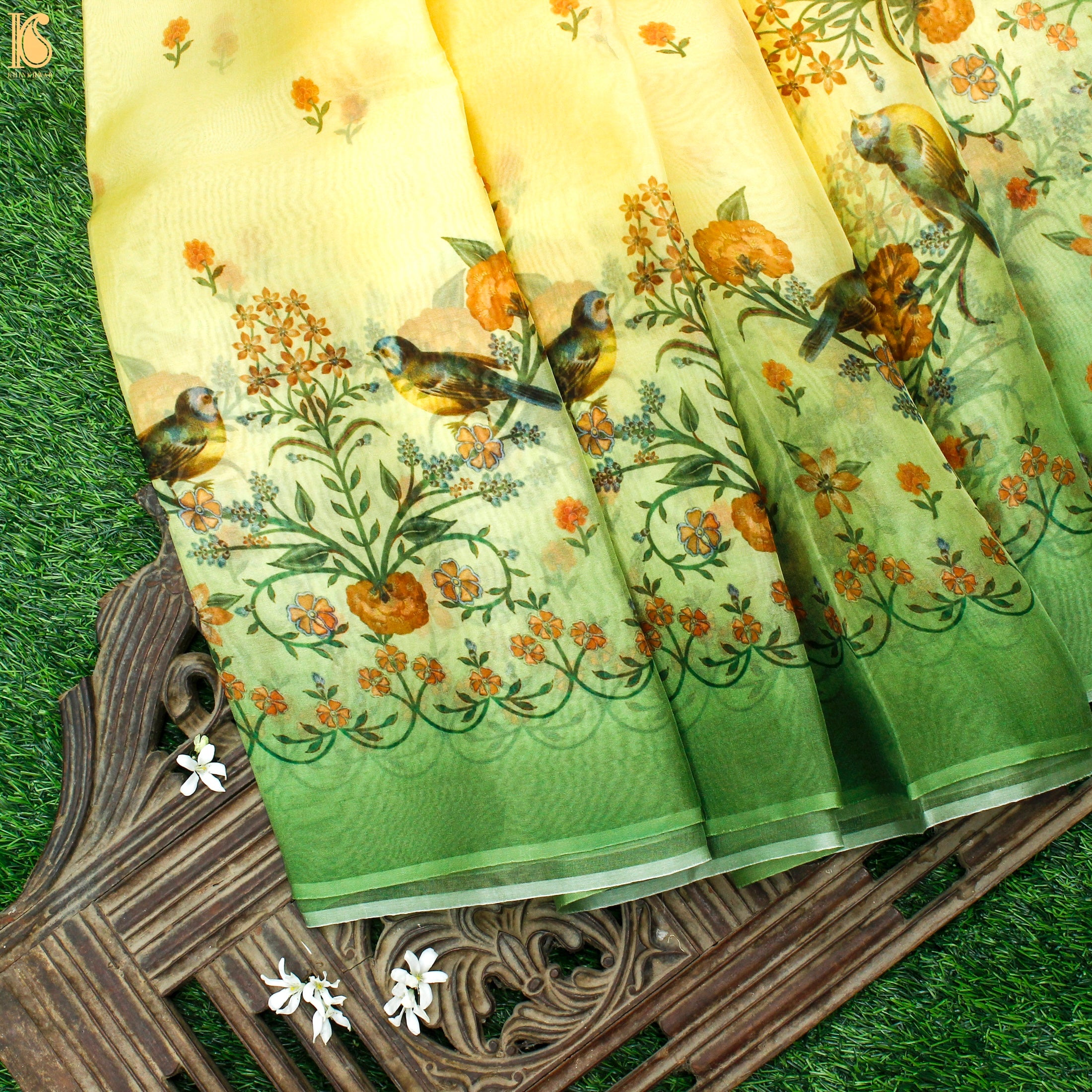 Pale Prim Floral Pure Organza Print Saree - Khinkhwab