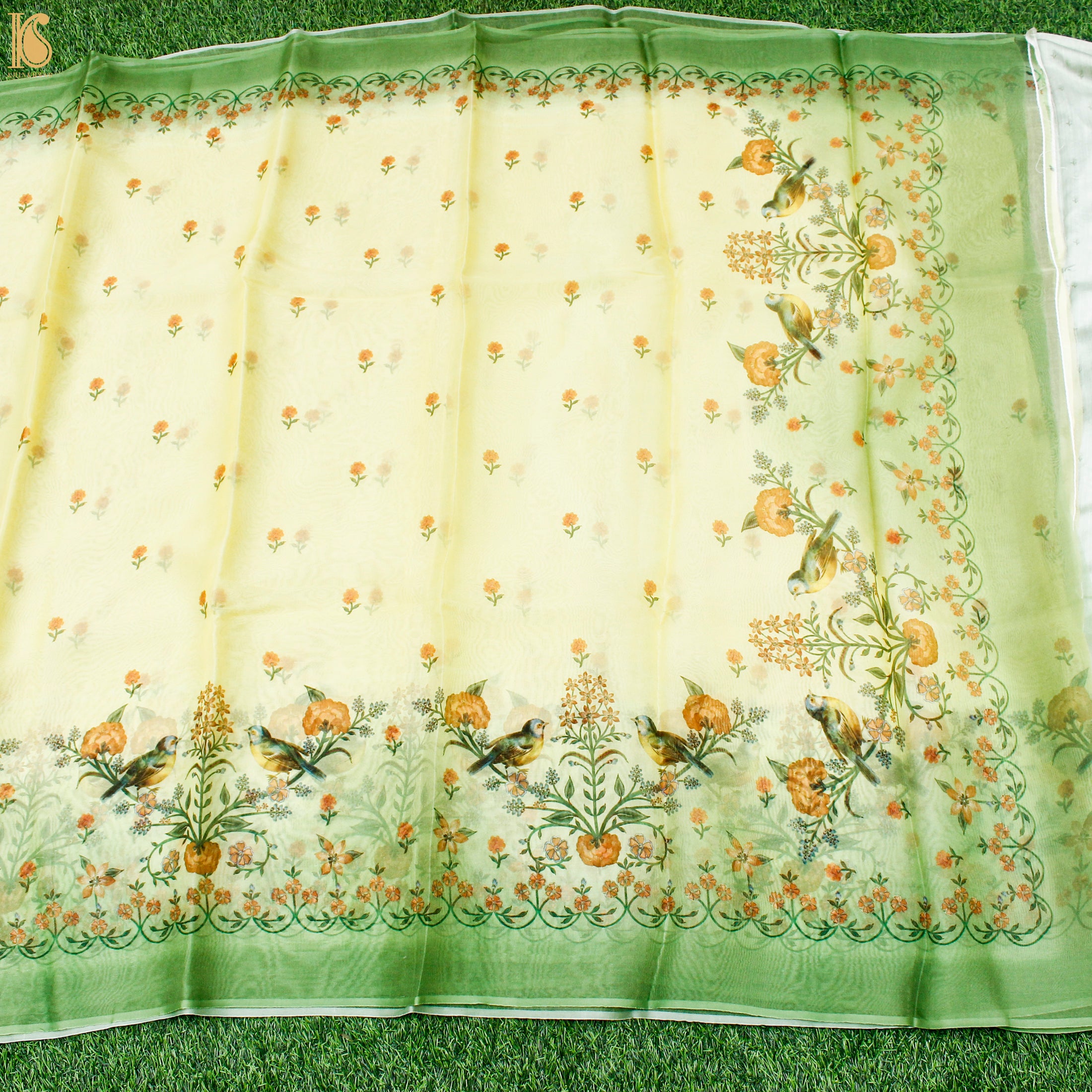 Pale Prim Floral Pure Organza Print Saree - Khinkhwab
