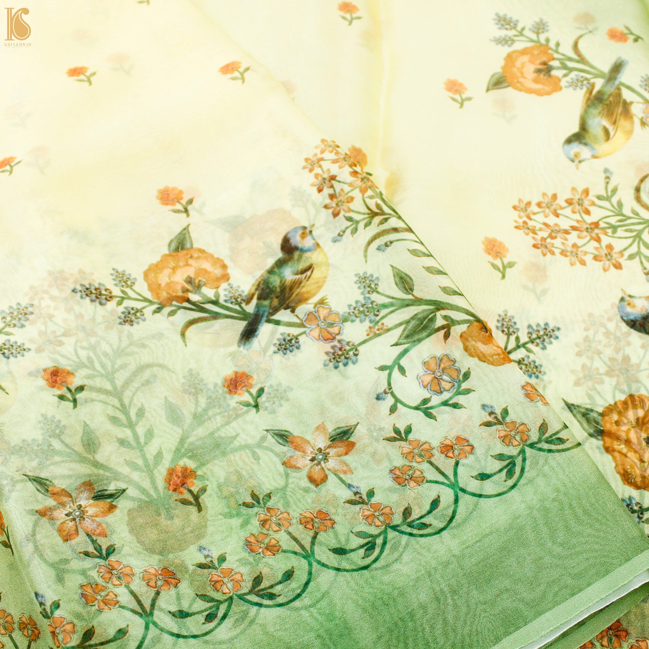 Pale Prim Floral Pure Organza Print Saree - Khinkhwab