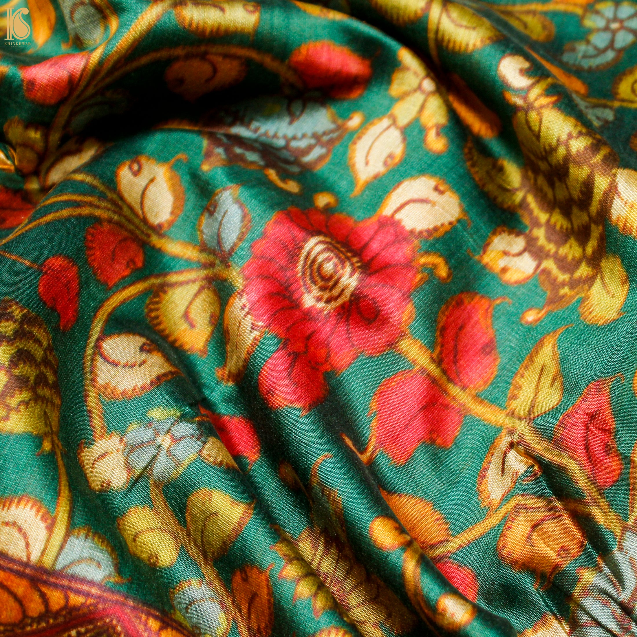 Niagara Green Pure Chiniya Silk Printed Elephant Banarasi Saree - Khinkhwab