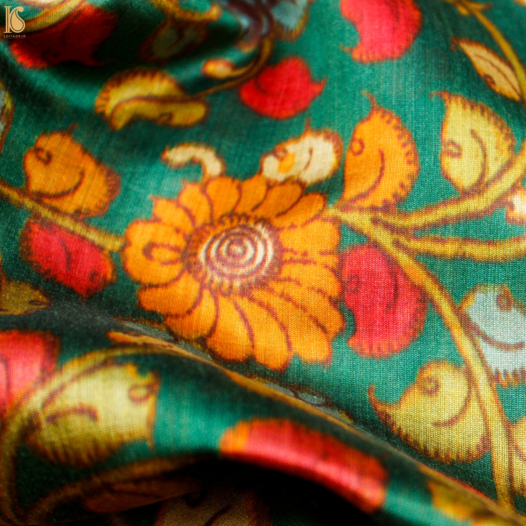 Niagara Green Pure Chiniya Silk Printed Elephant Banarasi Saree - Khinkhwab