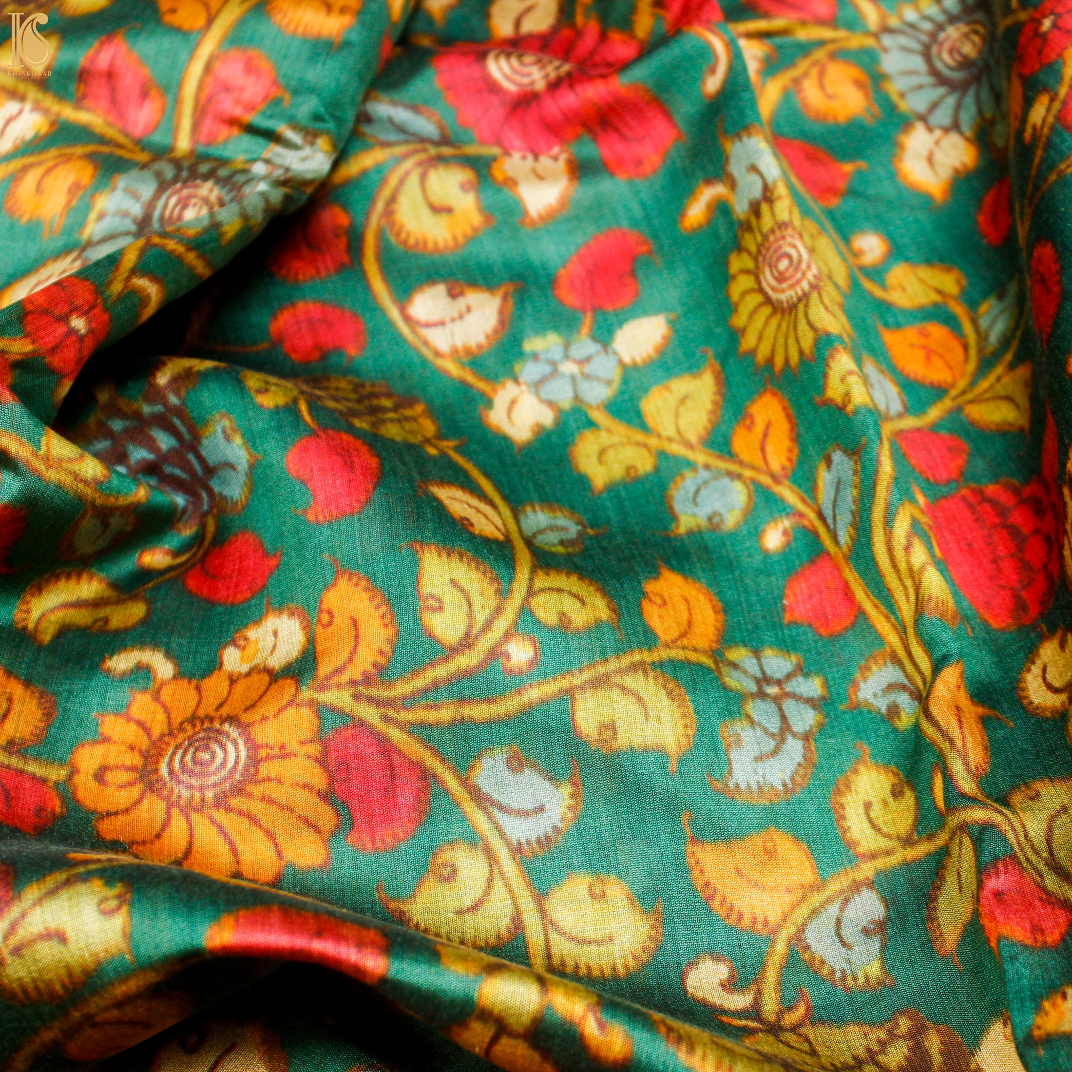 Niagara Green Pure Chiniya Silk Printed Elephant Banarasi Saree - Khinkhwab