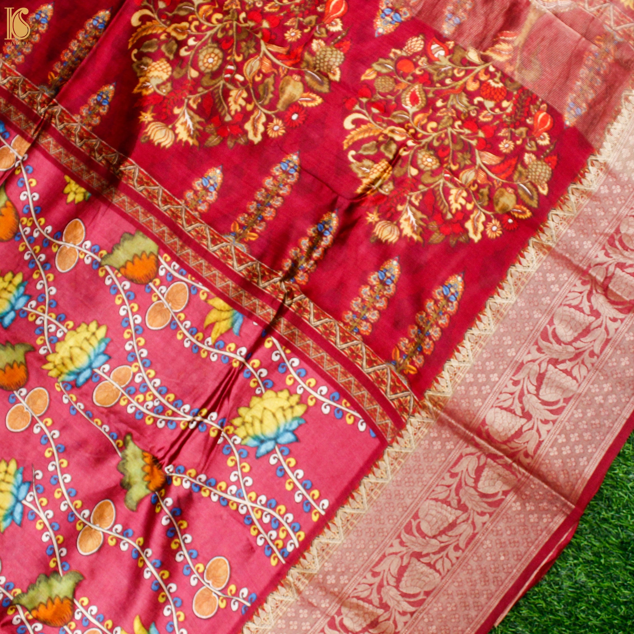 Cerise Pink Pure Chiniya Silk Printed Banarasi Saree - Khinkhwab