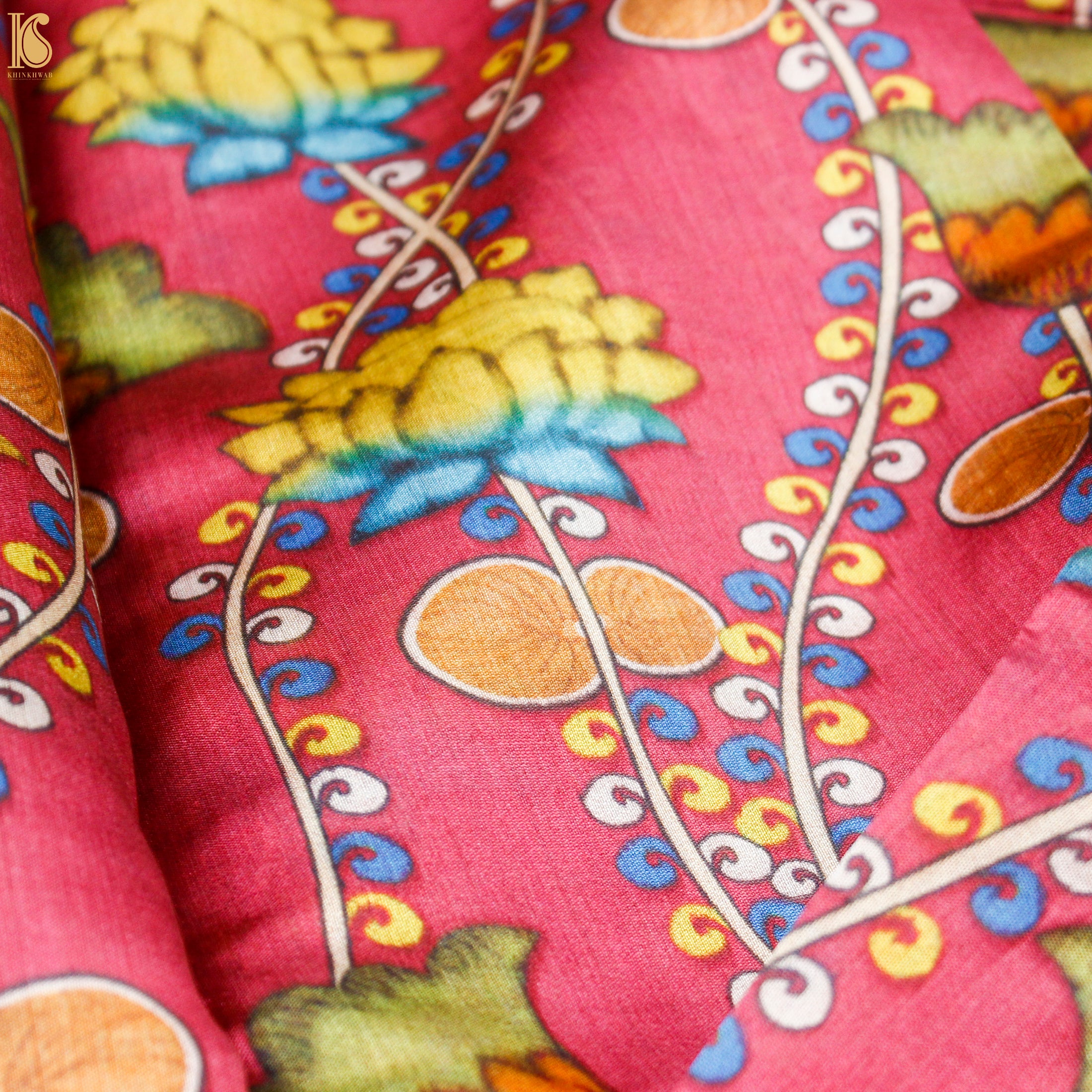 Cerise Pink Pure Chiniya Silk Printed Banarasi Saree - Khinkhwab