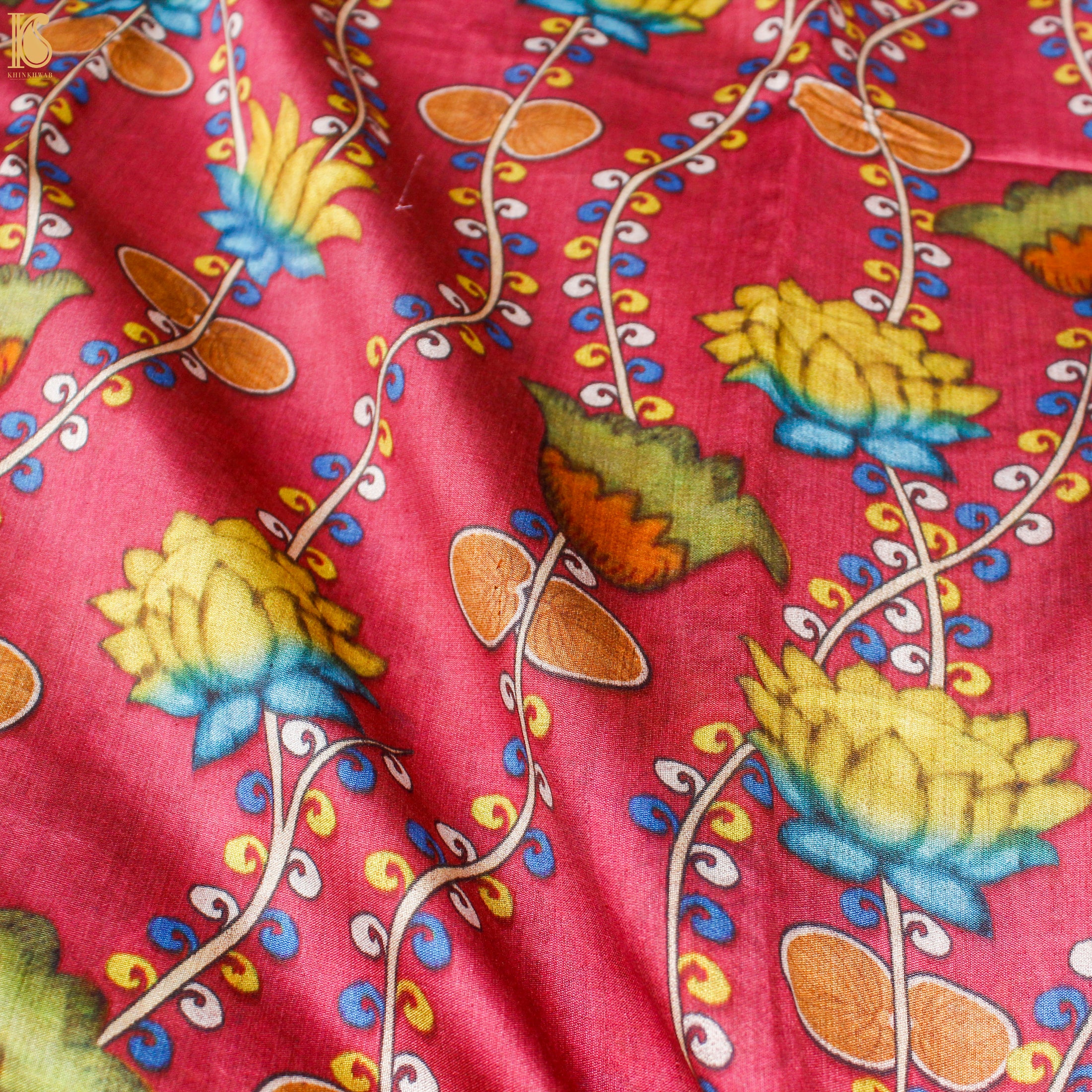 Cerise Pink Pure Chiniya Silk Printed Banarasi Saree - Khinkhwab