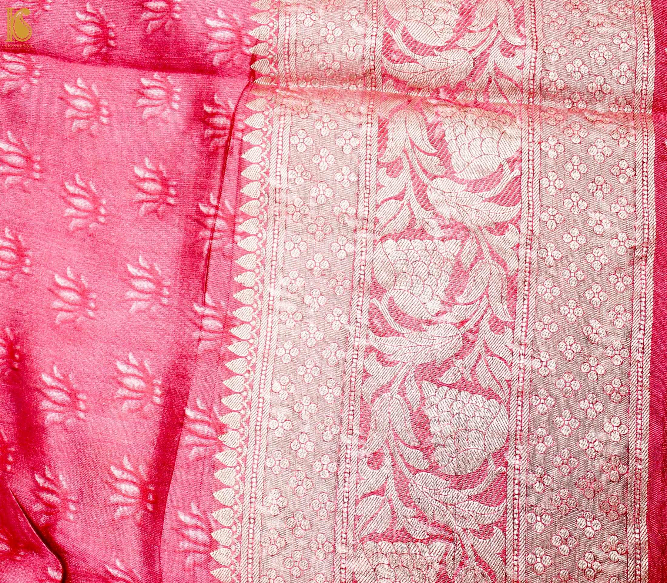 Cerise Pink Pure Chiniya Silk Printed Banarasi Saree - Khinkhwab
