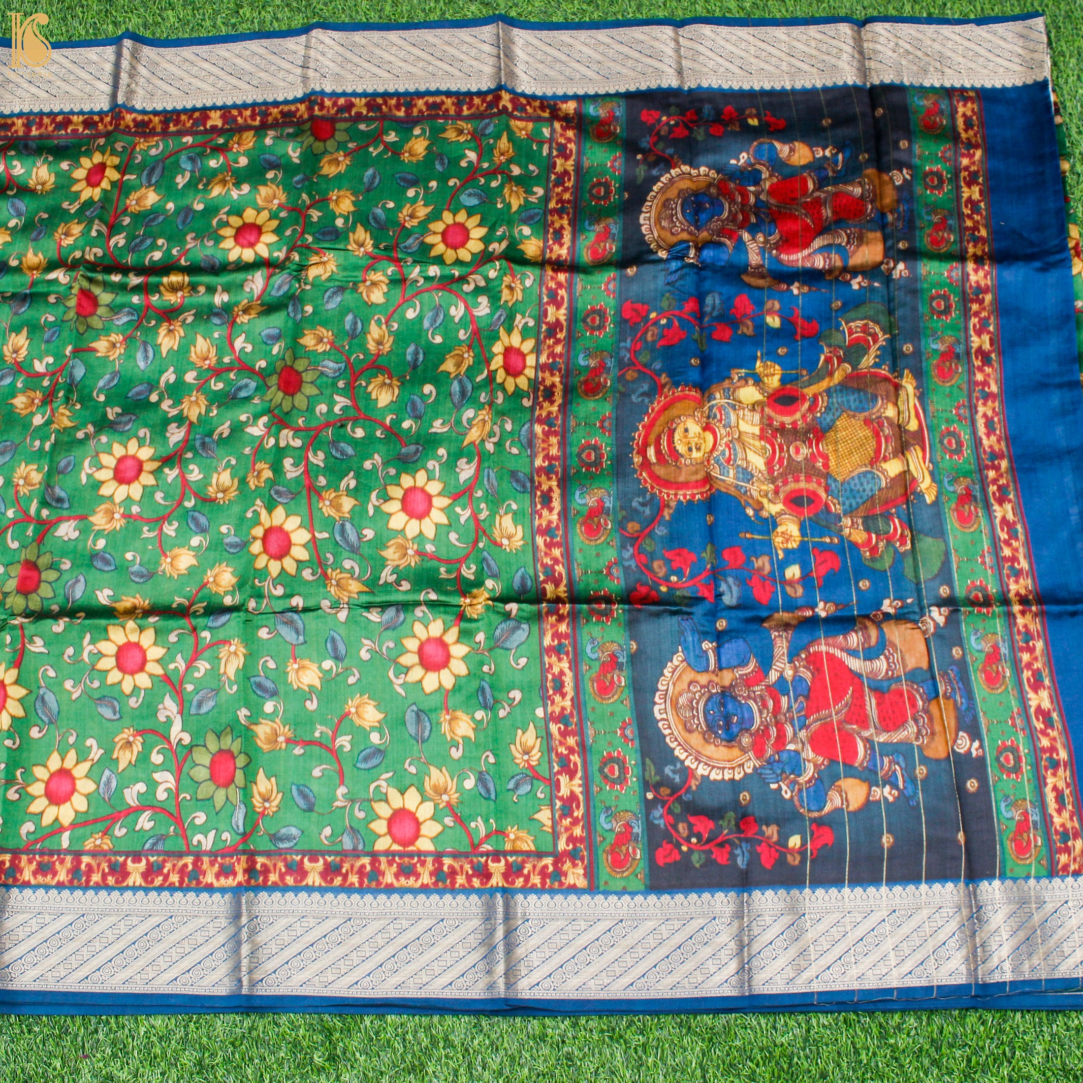 Bay Leaf Pure Chiniya Silk Printed Banarasi Saree - Khinkhwab