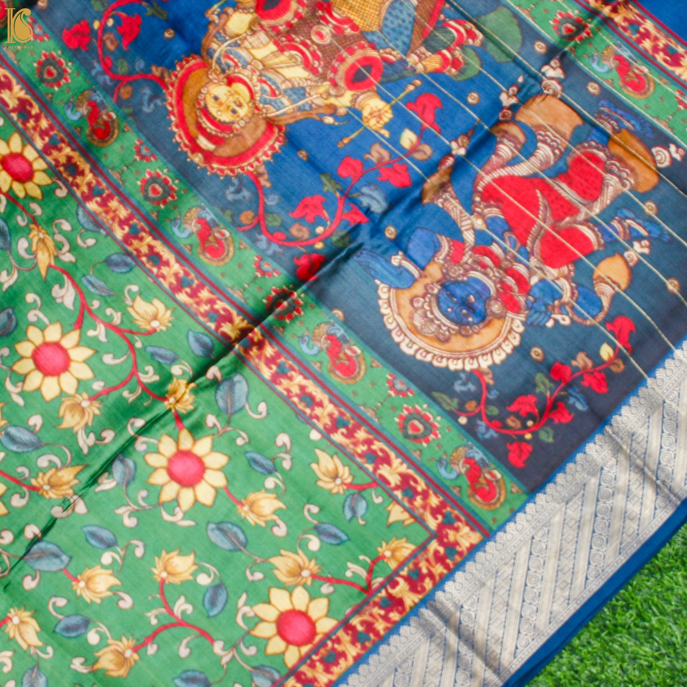 Bay Leaf Pure Chiniya Silk Printed Banarasi Saree - Khinkhwab