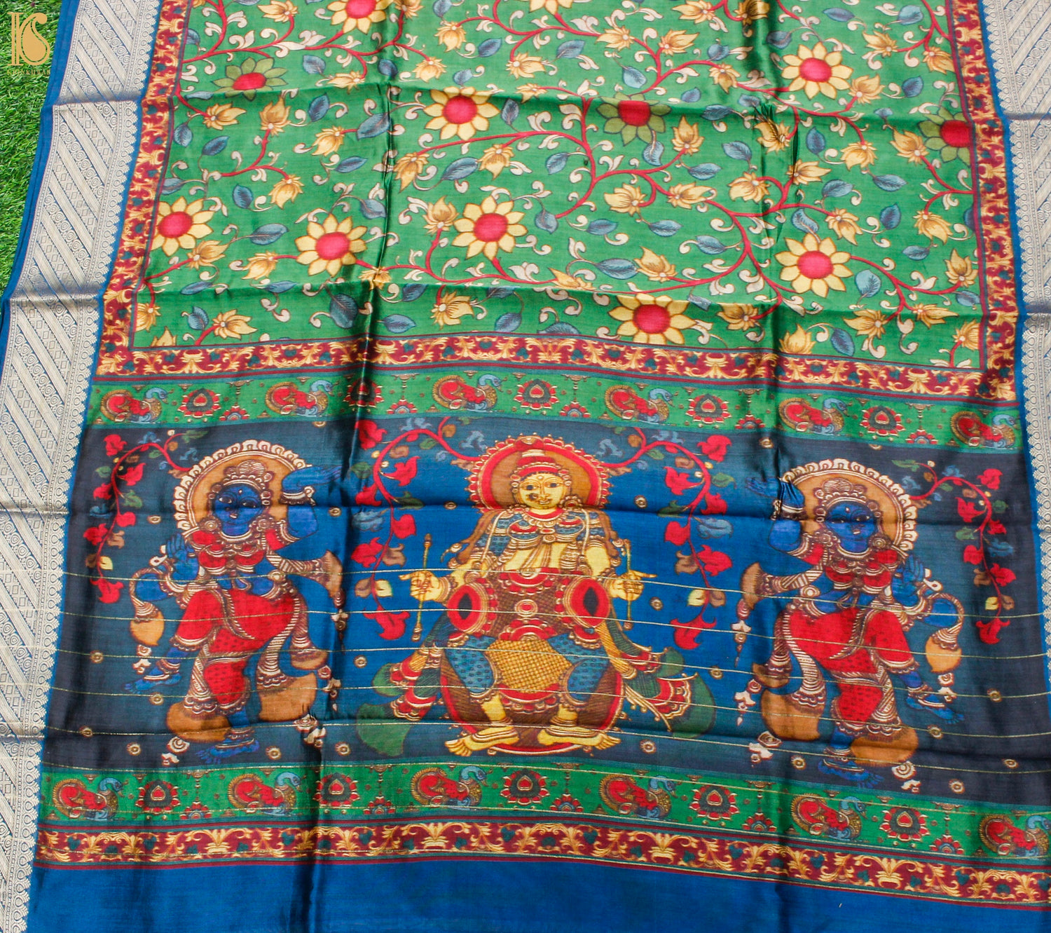 Bay Leaf Pure Chiniya Silk Printed Banarasi Saree - Khinkhwab