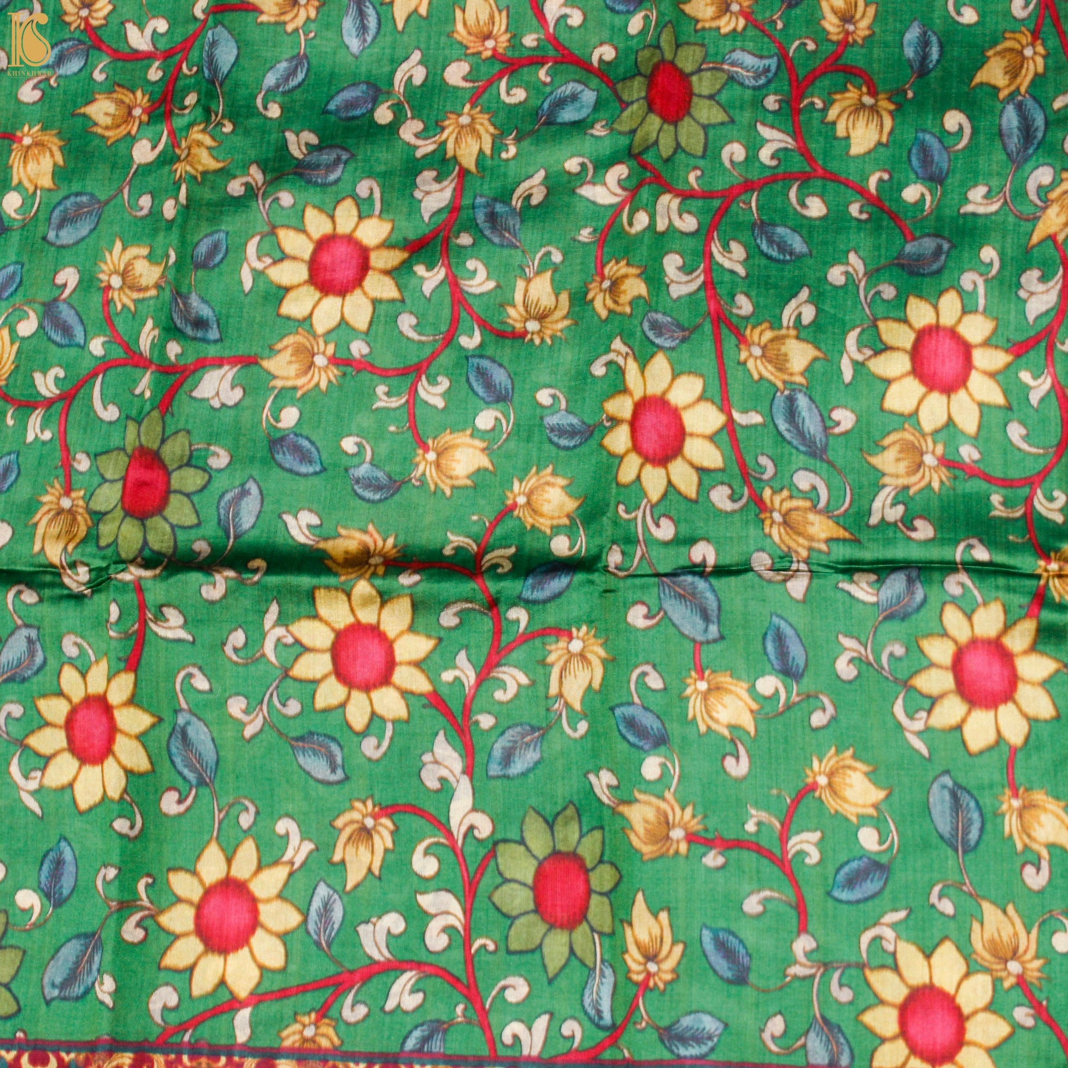 Bay Leaf Pure Chiniya Silk Printed Banarasi Saree - Khinkhwab