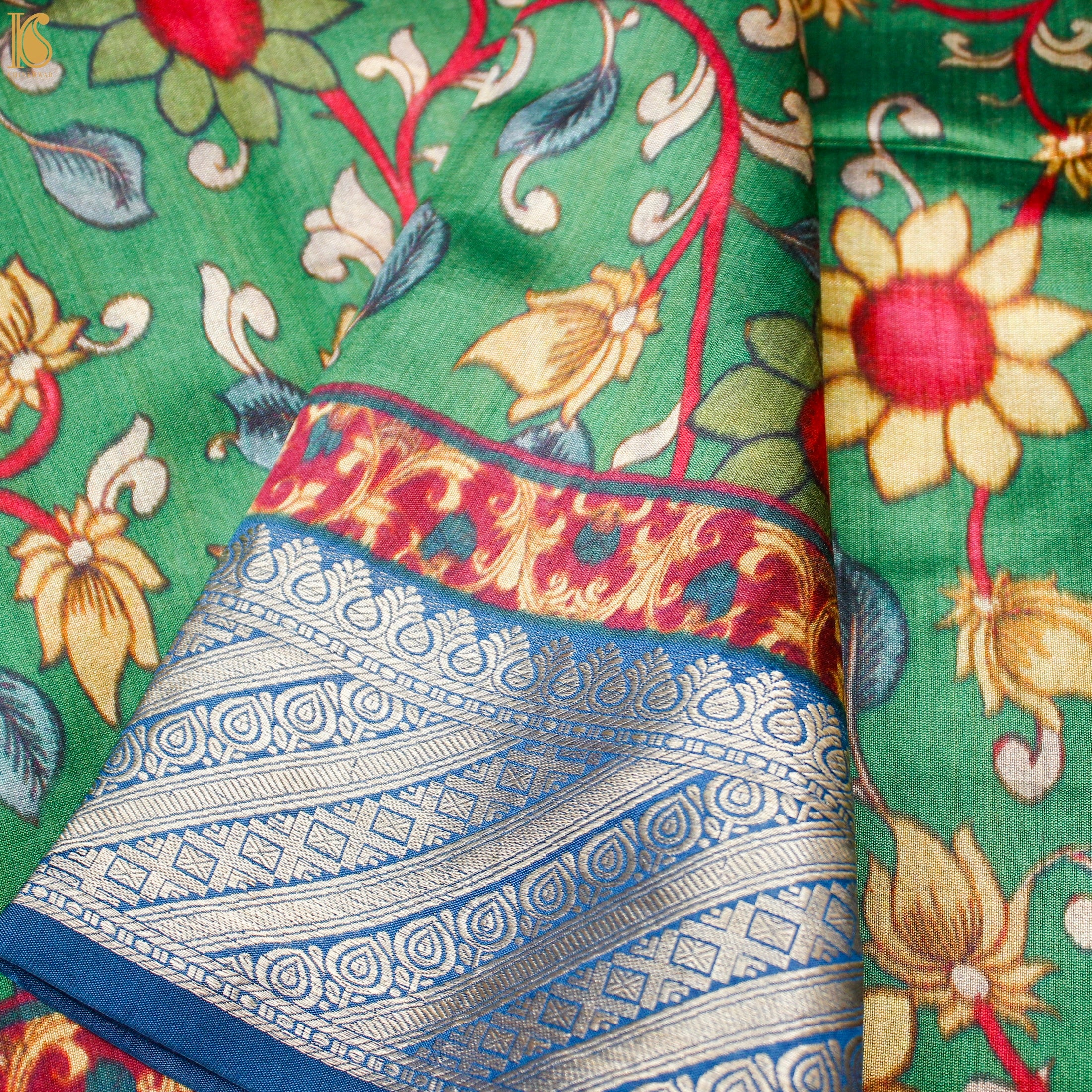 Bay Leaf Pure Chiniya Silk Printed Banarasi Saree - Khinkhwab