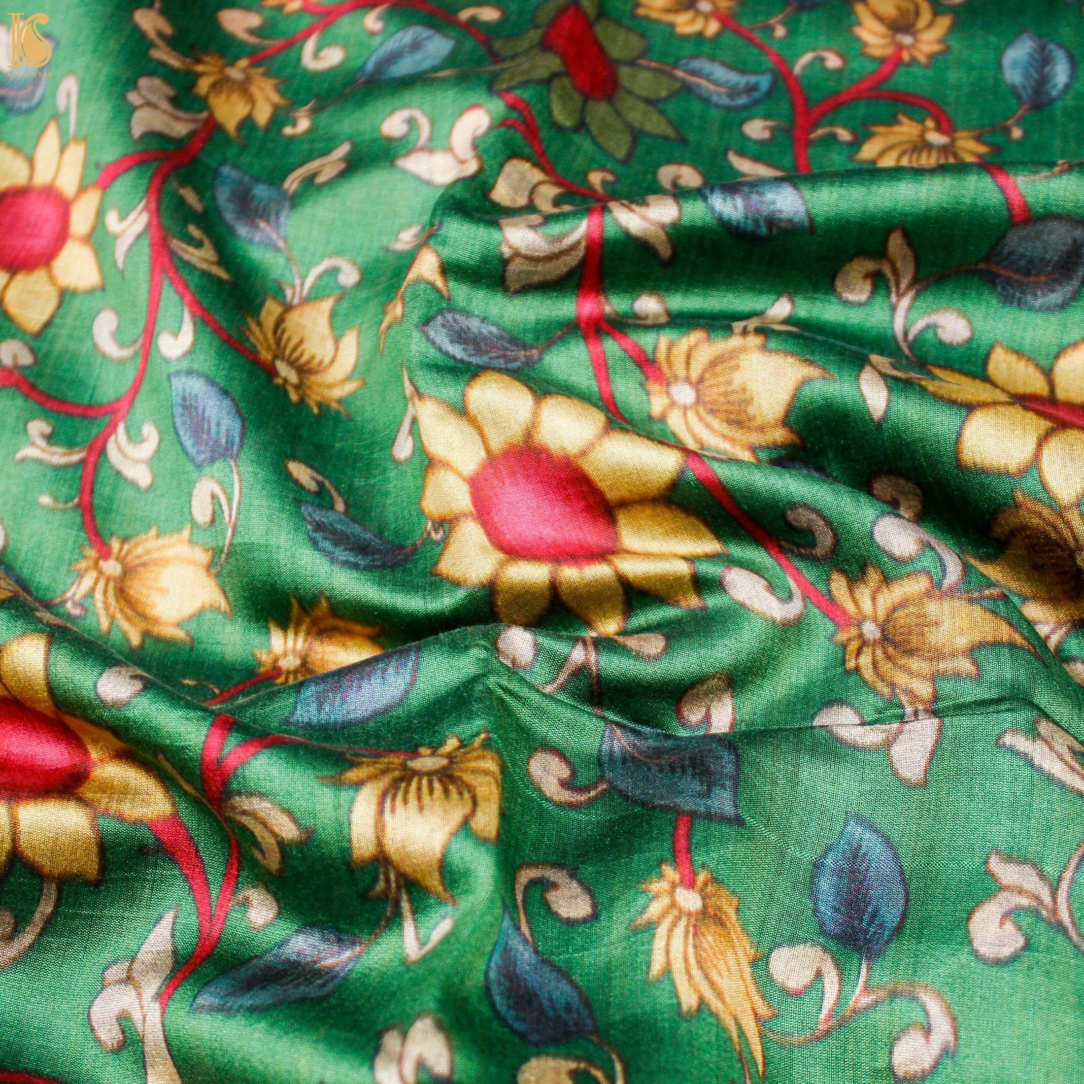 Bay Leaf Pure Chiniya Silk Printed Banarasi Saree - Khinkhwab