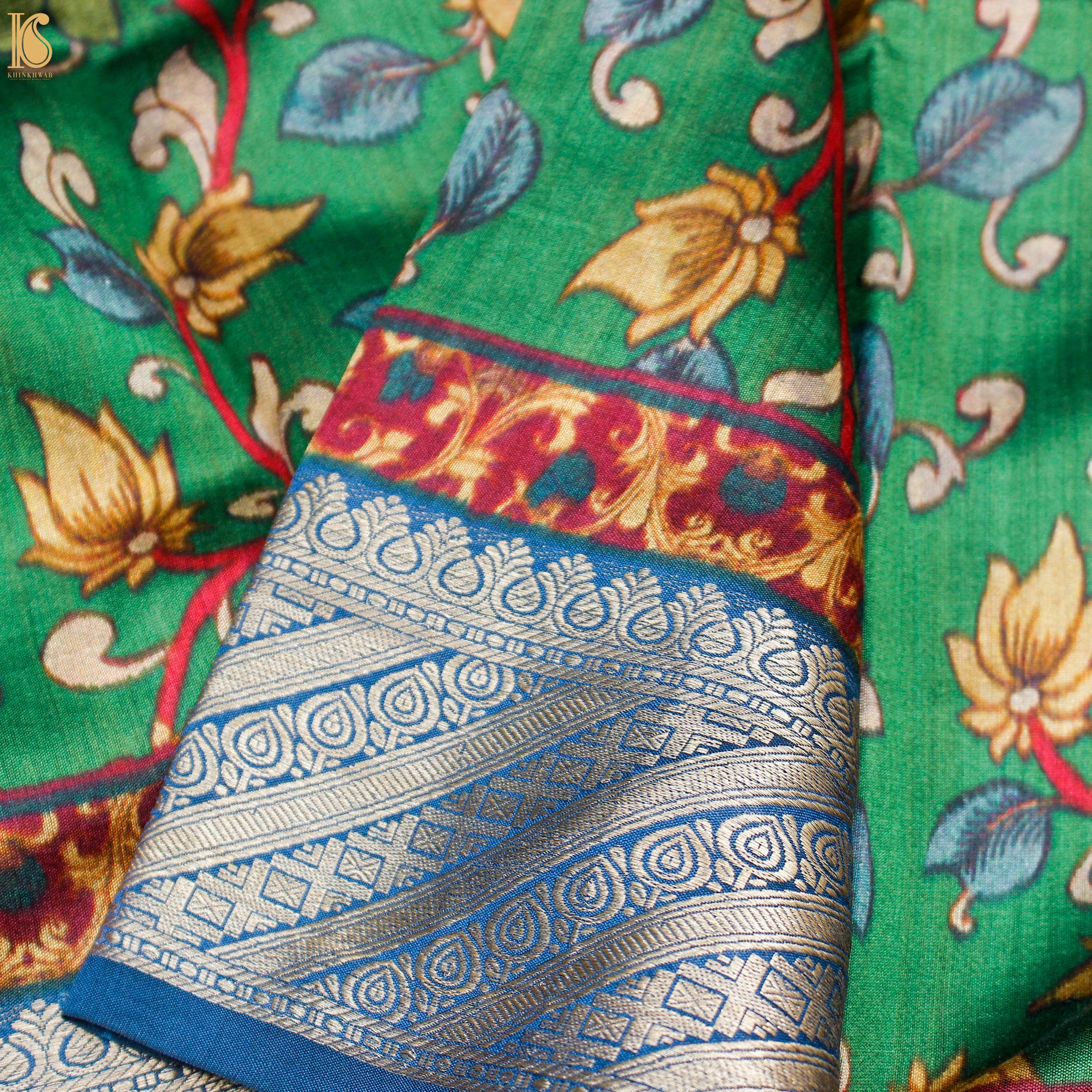 Bay Leaf Pure Chiniya Silk Printed Banarasi Saree - Khinkhwab
