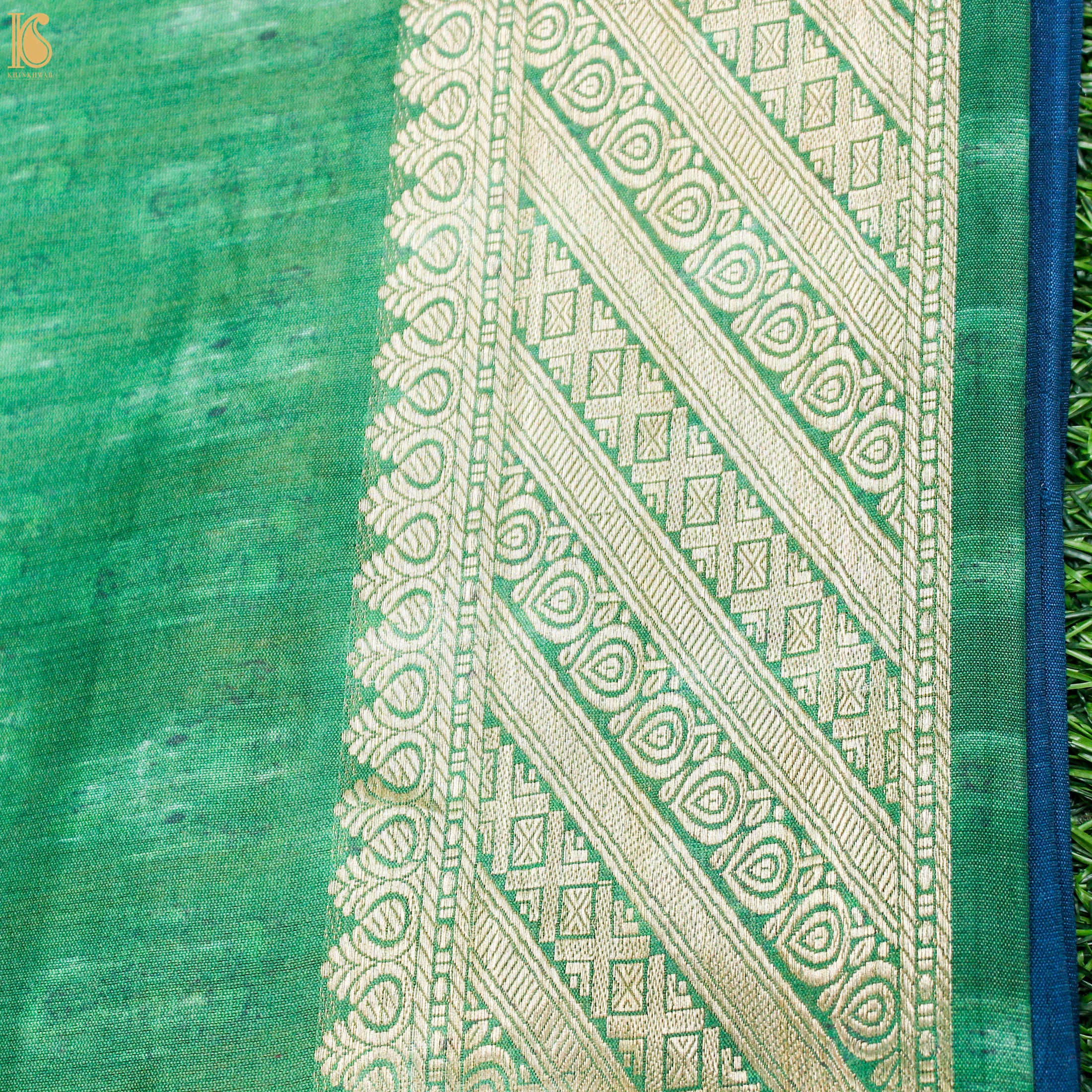 Bay Leaf Pure Chiniya Silk Printed Banarasi Saree - Khinkhwab