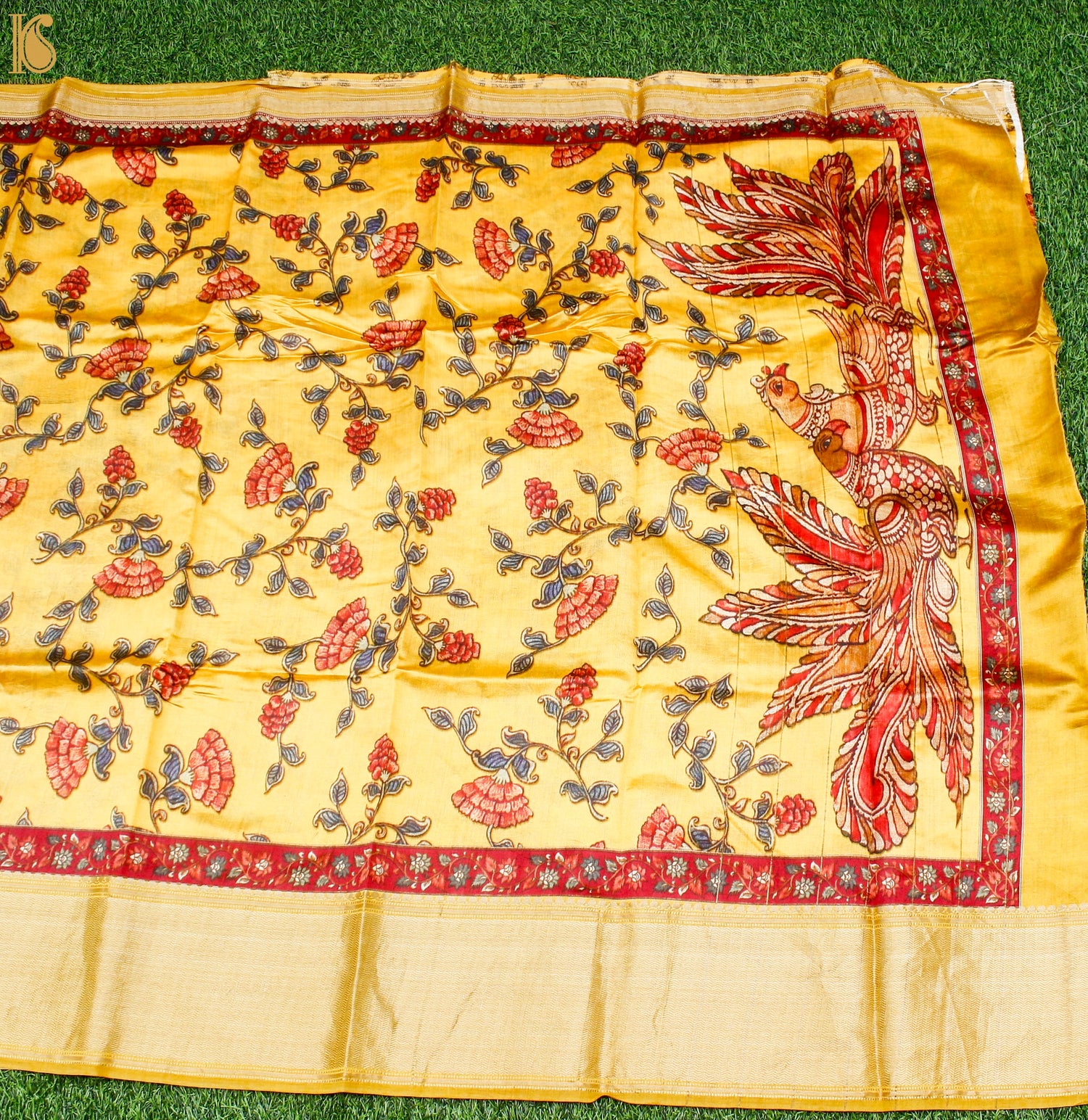 Kournikova Pure Chiniya Silk Printed Peacock Banarasi Saree - Khinkhwab