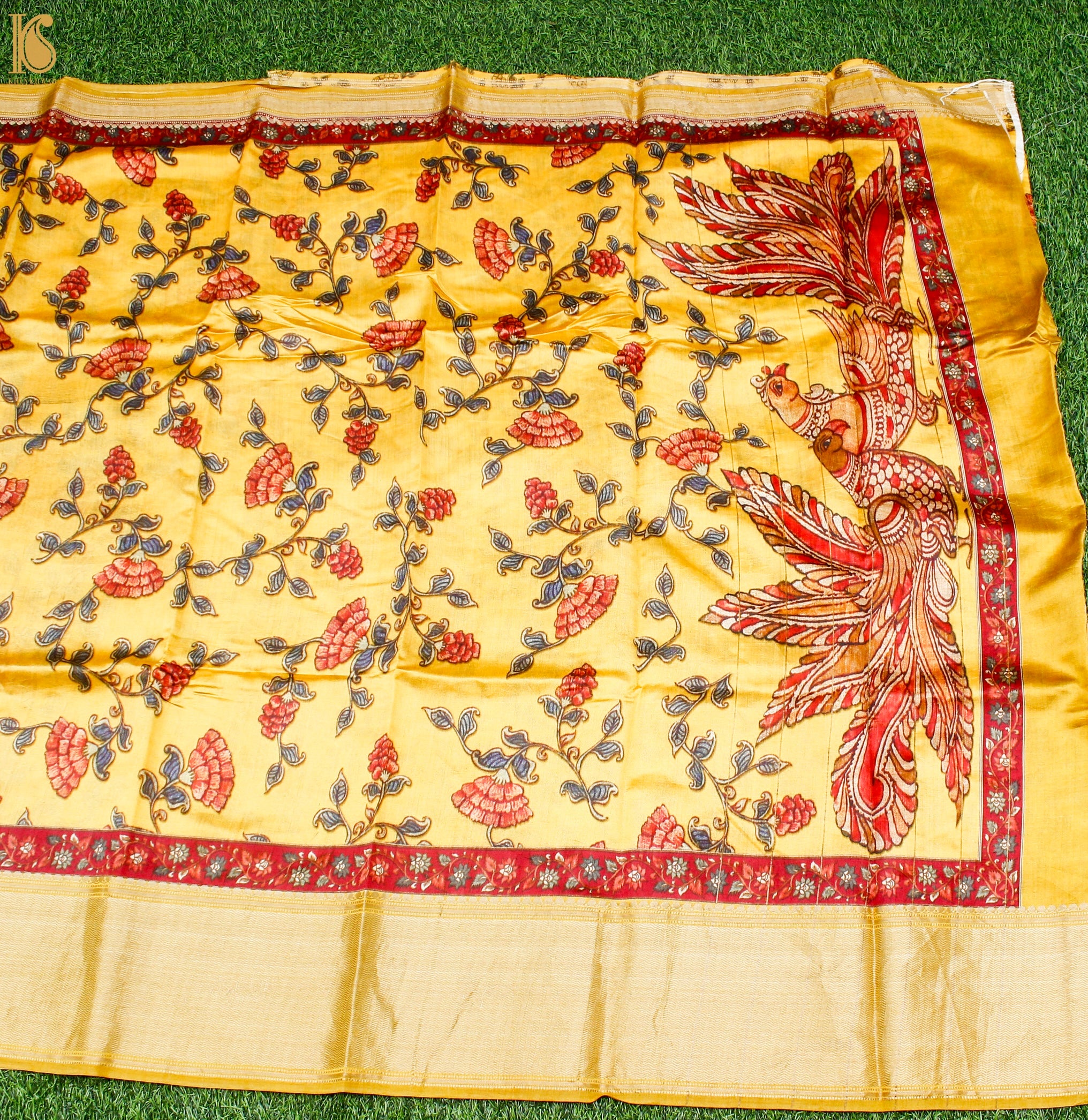 Kournikova Pure Chiniya Silk Printed Peacock Banarasi Saree - Khinkhwab