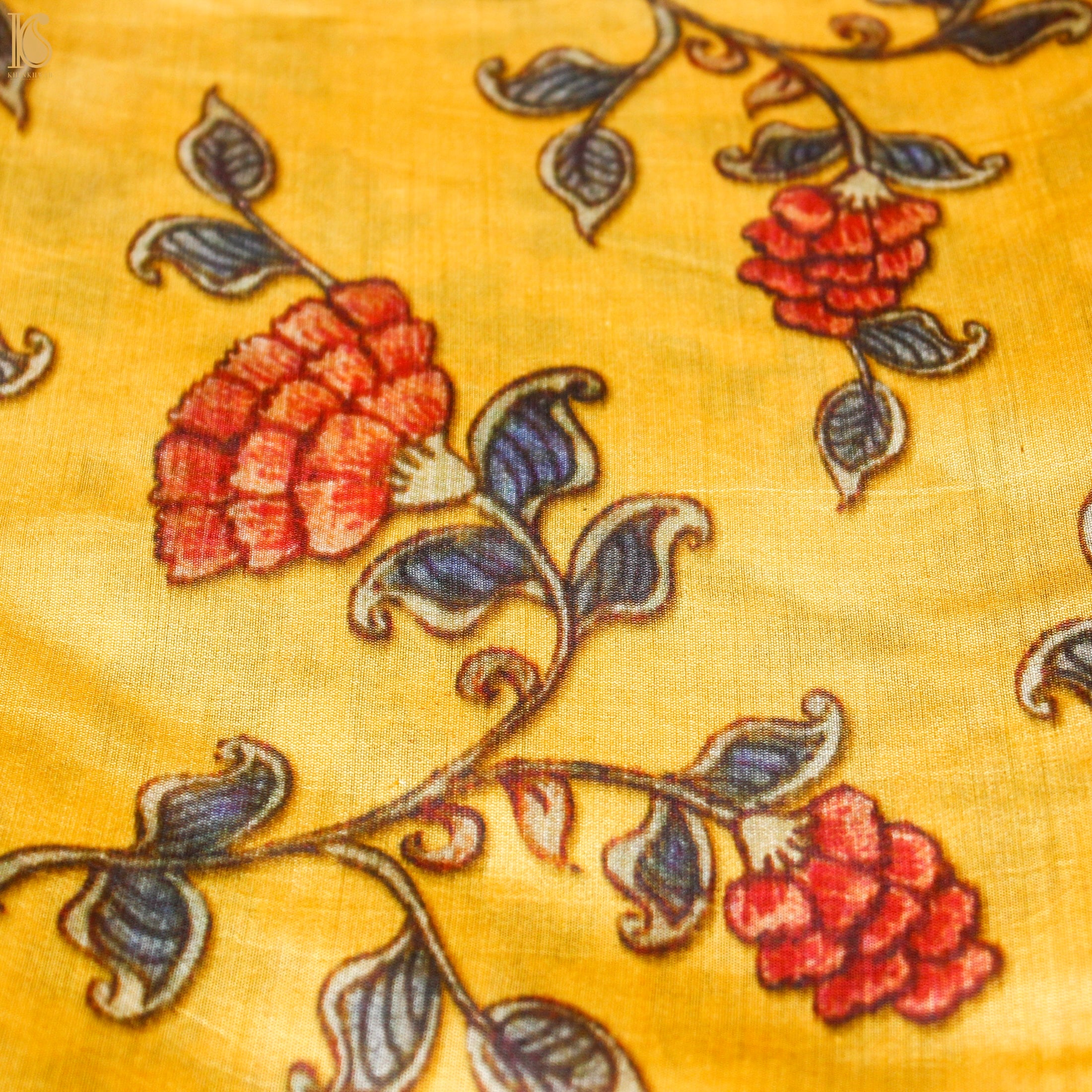 Kournikova Pure Chiniya Silk Printed Peacock Banarasi Saree - Khinkhwab