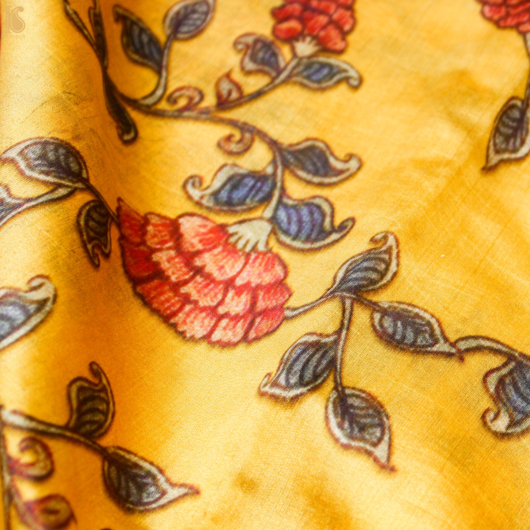 Kournikova Pure Chiniya Silk Printed Peacock Banarasi Saree - Khinkhwab