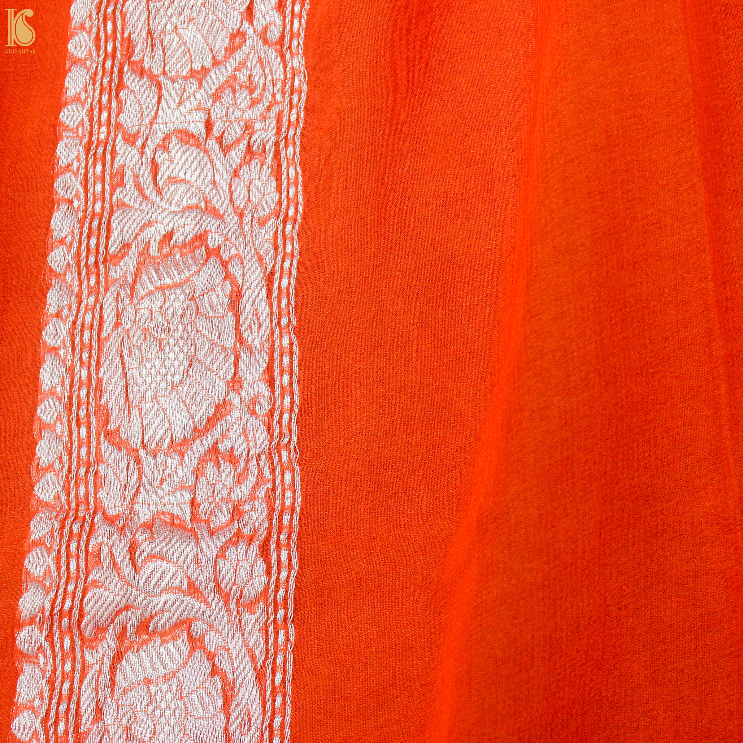 Red Orange Pure Georgette Handloom Banarasi Shibori Saree - Khinkhwab