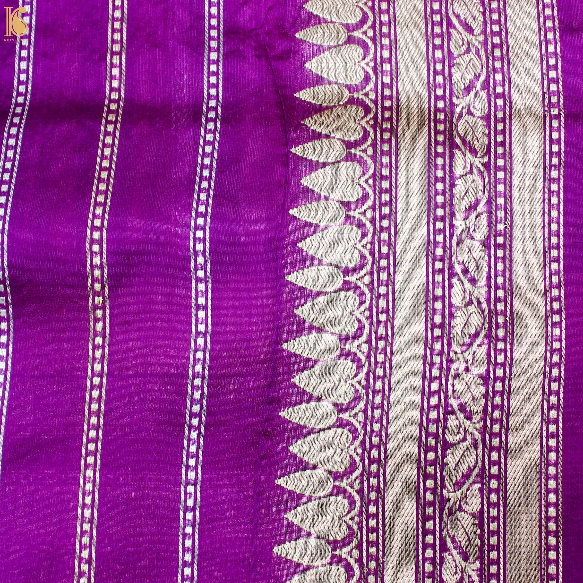 Cashmere Pure Kora Silk Handloom Banarasi Saree With Katan Border - Khinkhwab