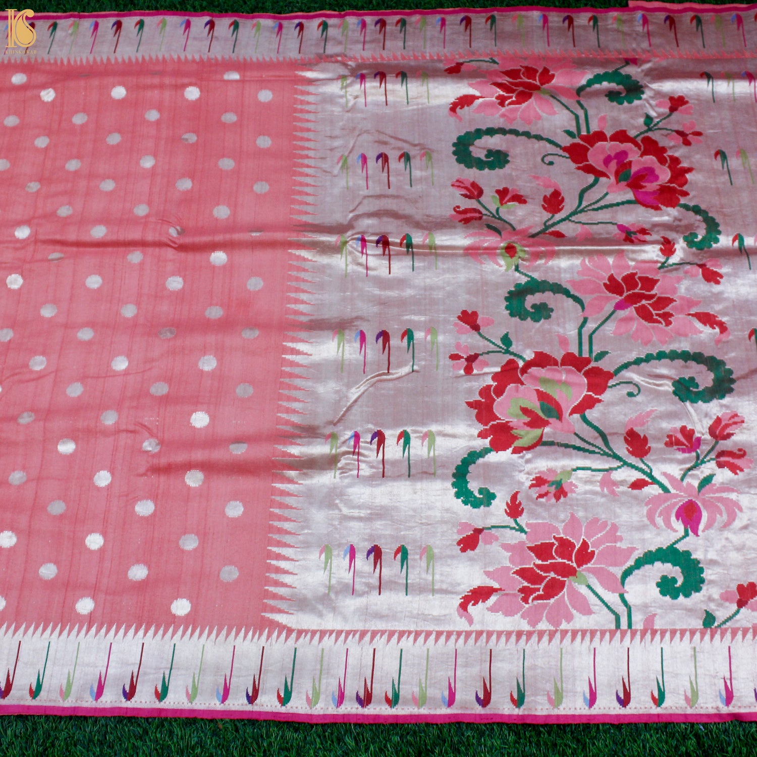 Carissma Pink Tussar Silver Zari Muniya Border Banarasi Saree - Khinkhwab