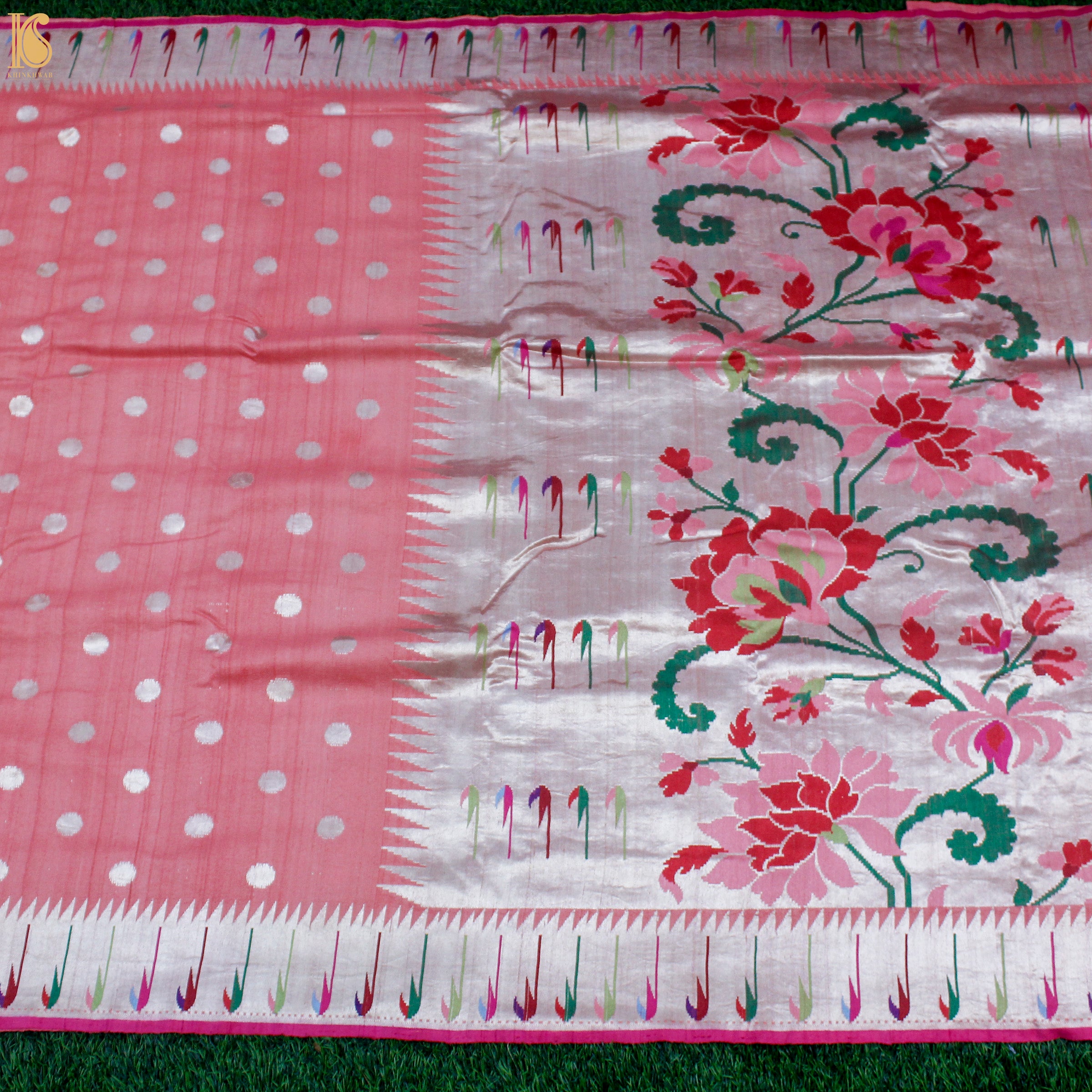 Carissma Pink Tussar Silver Zari Muniya Border Banarasi Saree - Khinkhwab