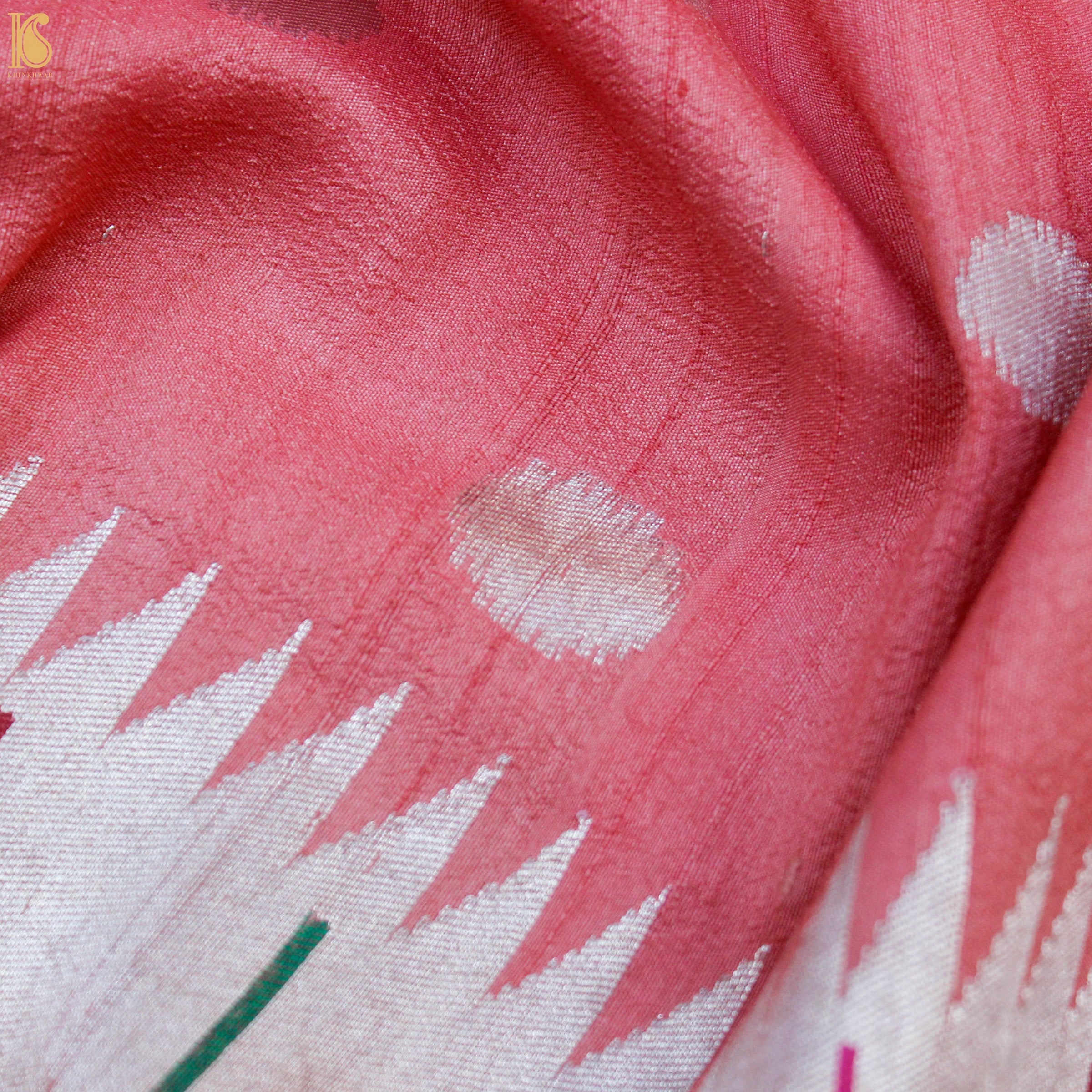 Carissma Pink Tussar Silver Zari Muniya Border Banarasi Saree - Khinkhwab