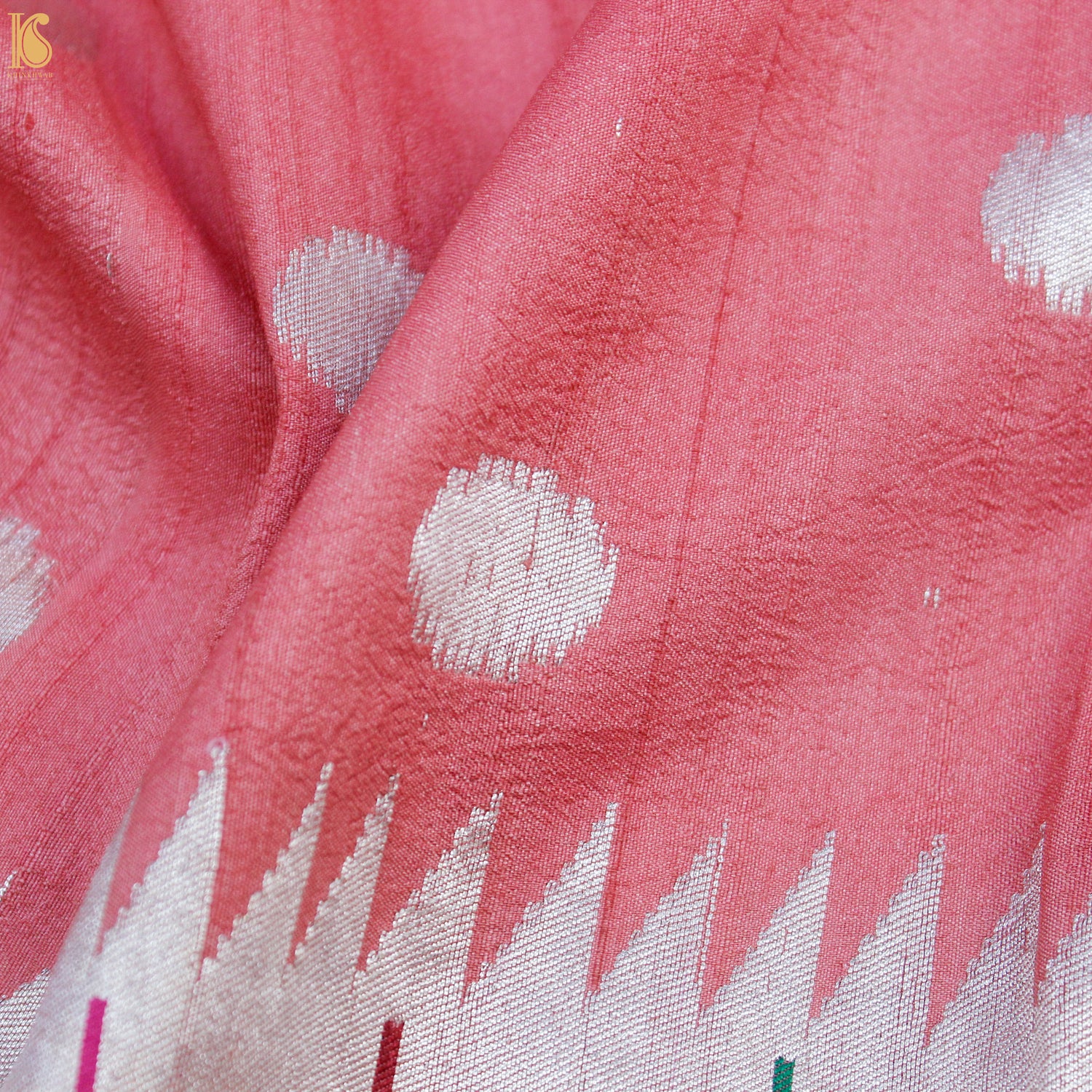 Carissma Pink Tussar Silver Zari Muniya Border Banarasi Saree - Khinkhwab