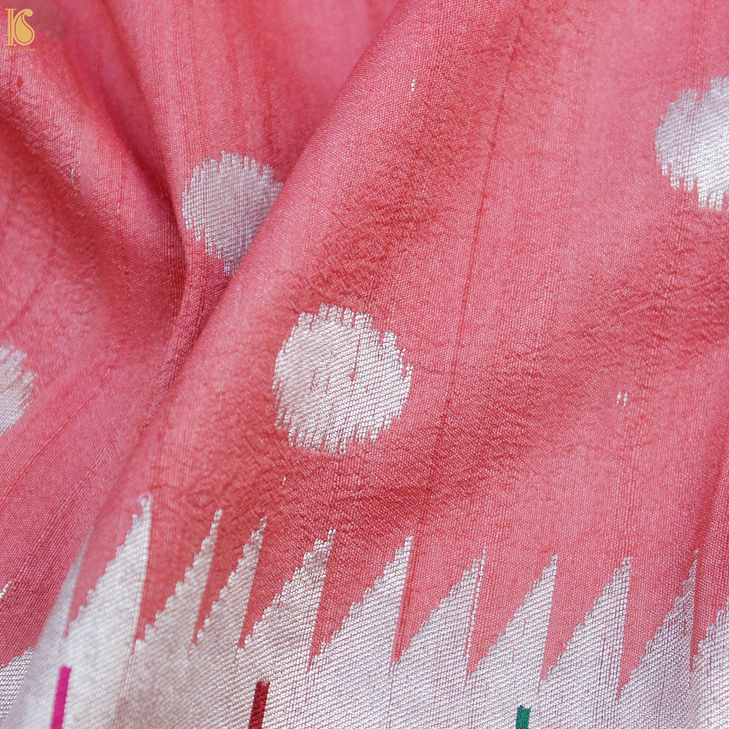 Carissma Pink Tussar Silver Zari Muniya Border Banarasi Saree - Khinkhwab