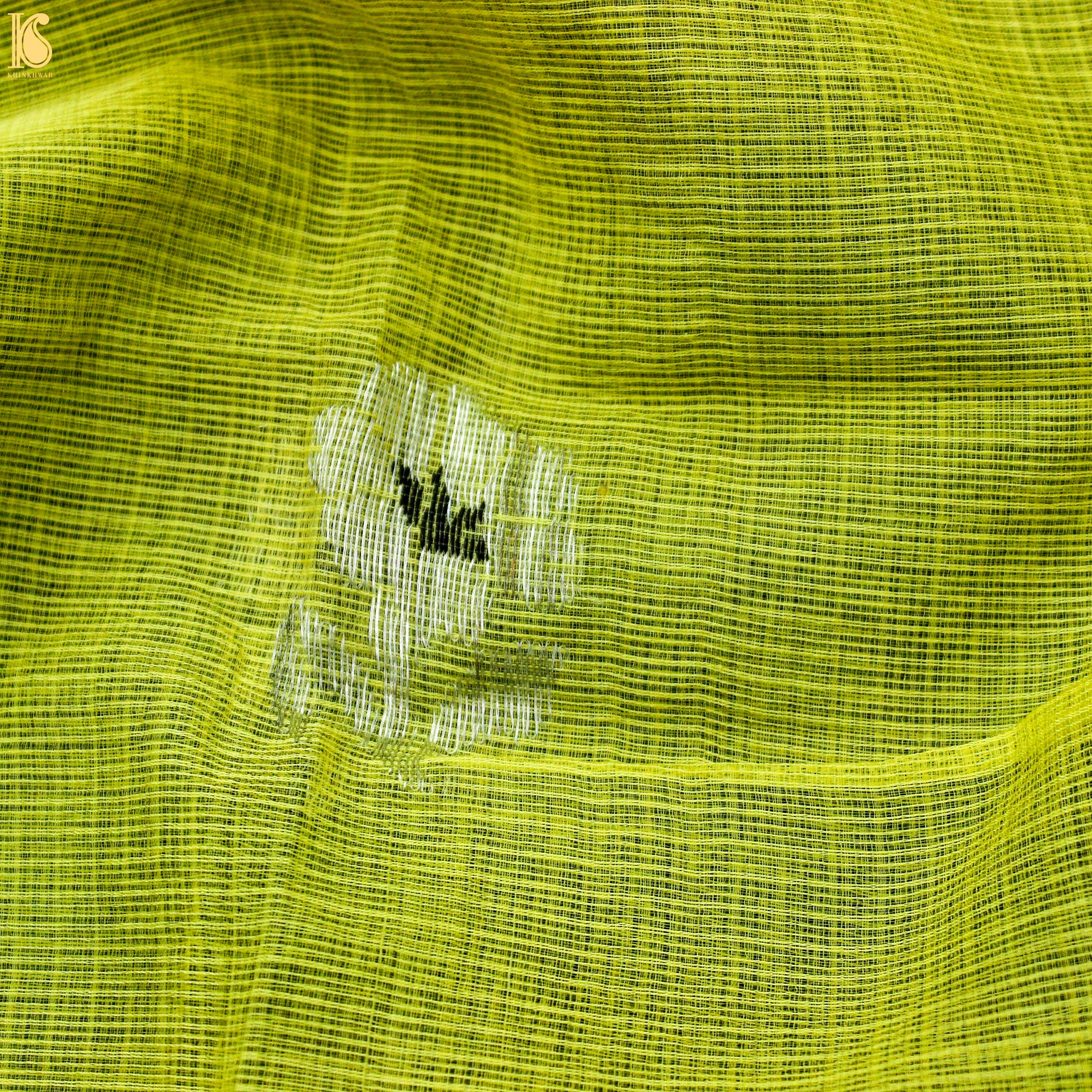 Handwoven Yellow Real Zari Kota Blouse FLower Fabric - Khinkhwab