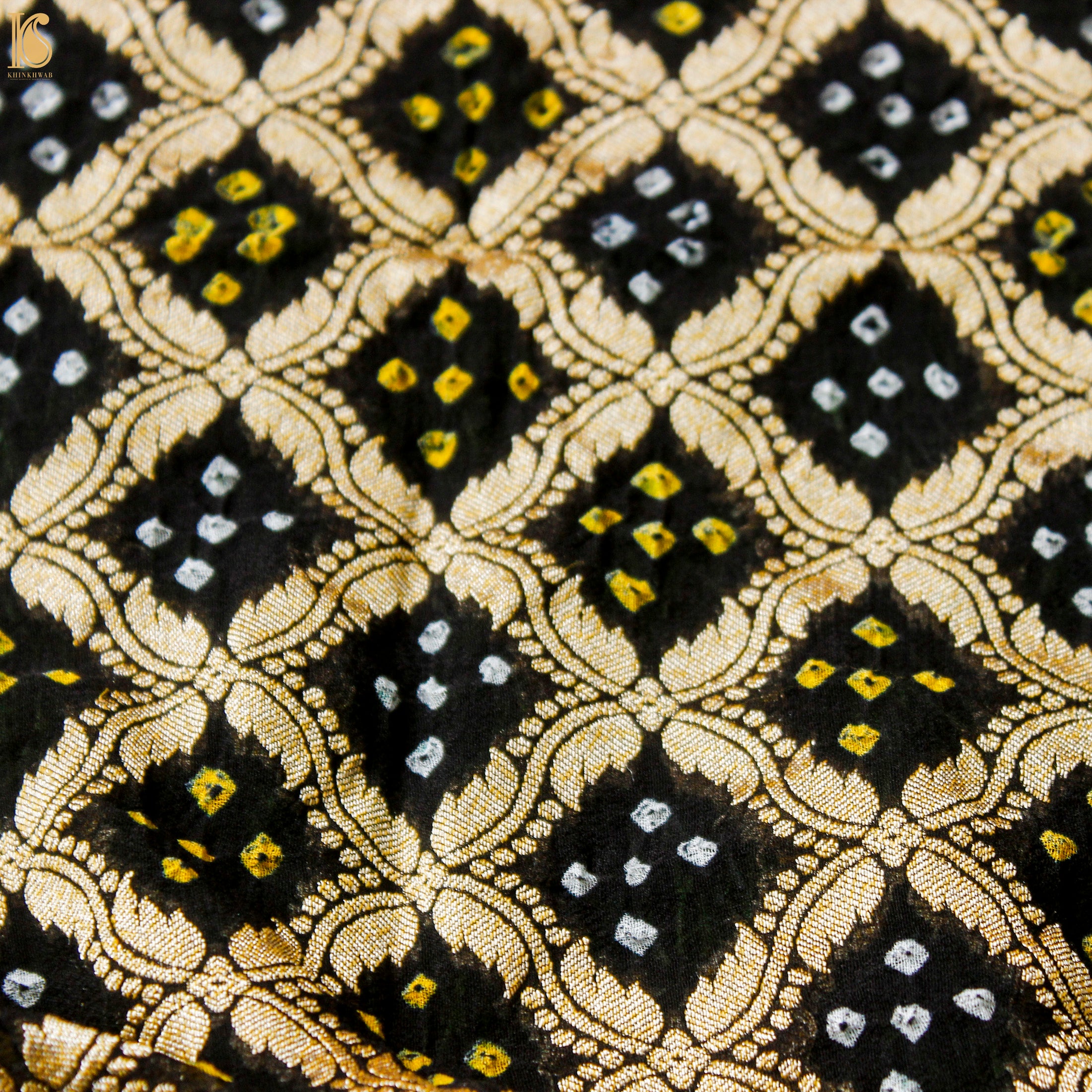 Black Hand Embroidered Pure Georgette Bandhani Blouse Fabric - Khinkhwab