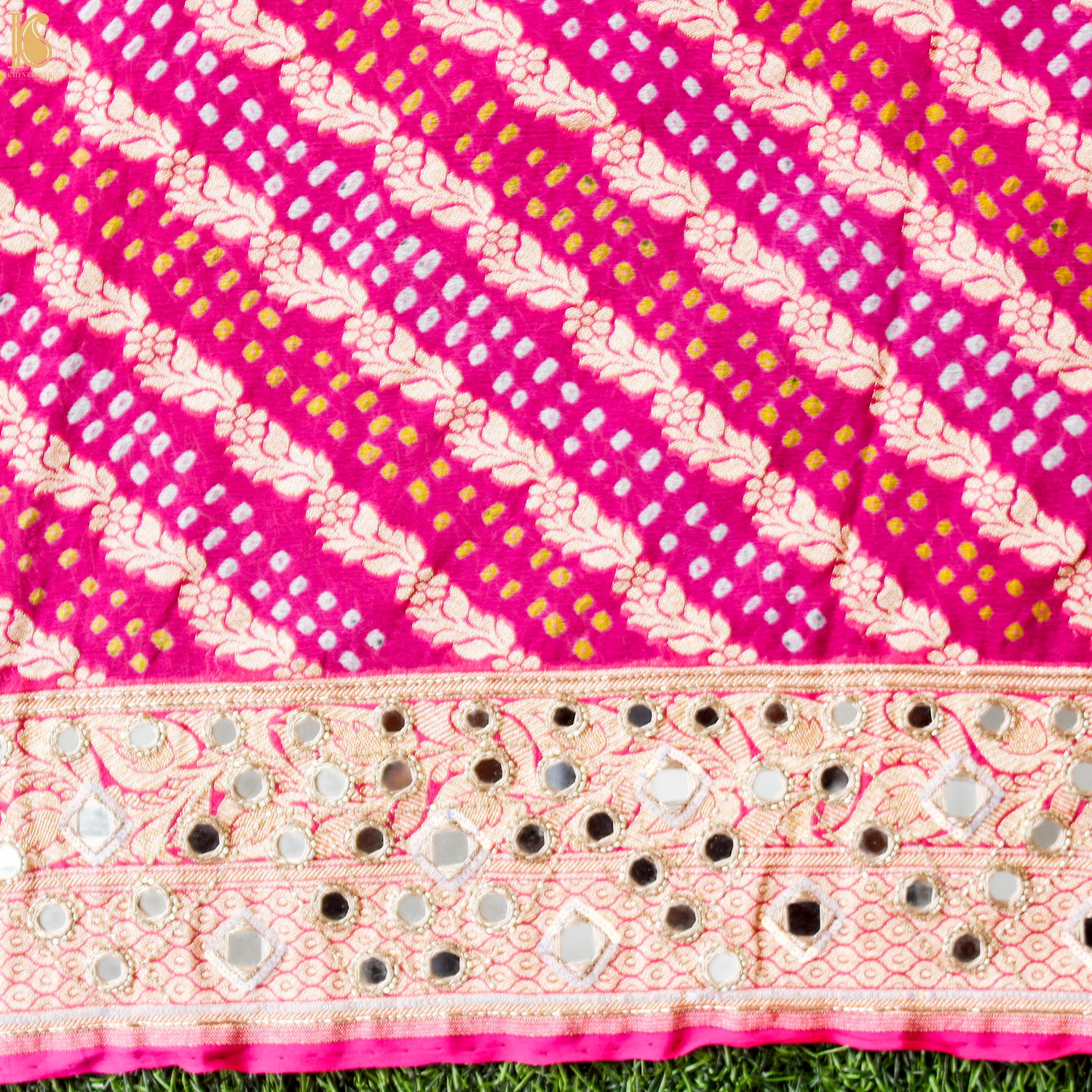 Pink Hand Embroidered Pure Georgette Bandhani Blouse Fabric - Khinkhwab