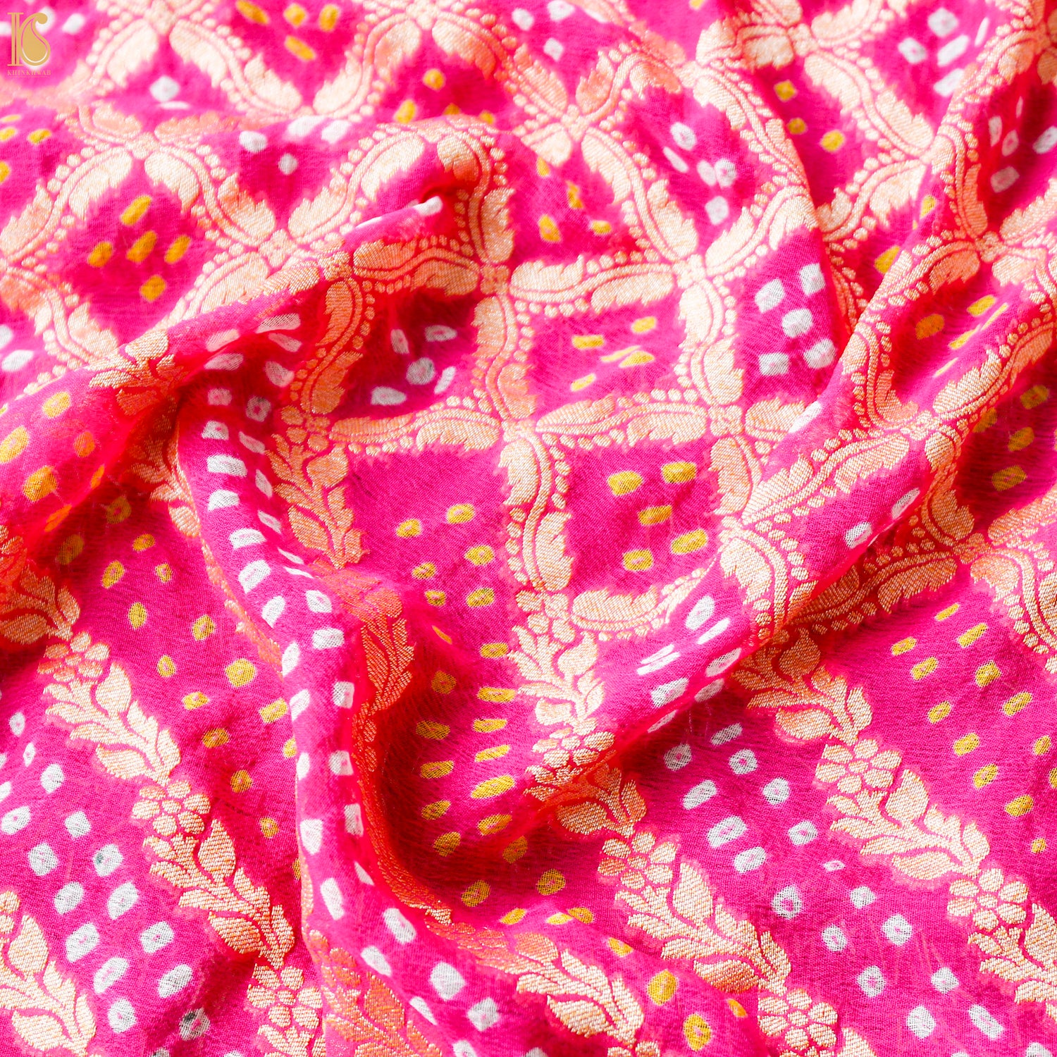 Pink Hand Embroidered Pure Georgette Bandhani Blouse Fabric - Khinkhwab