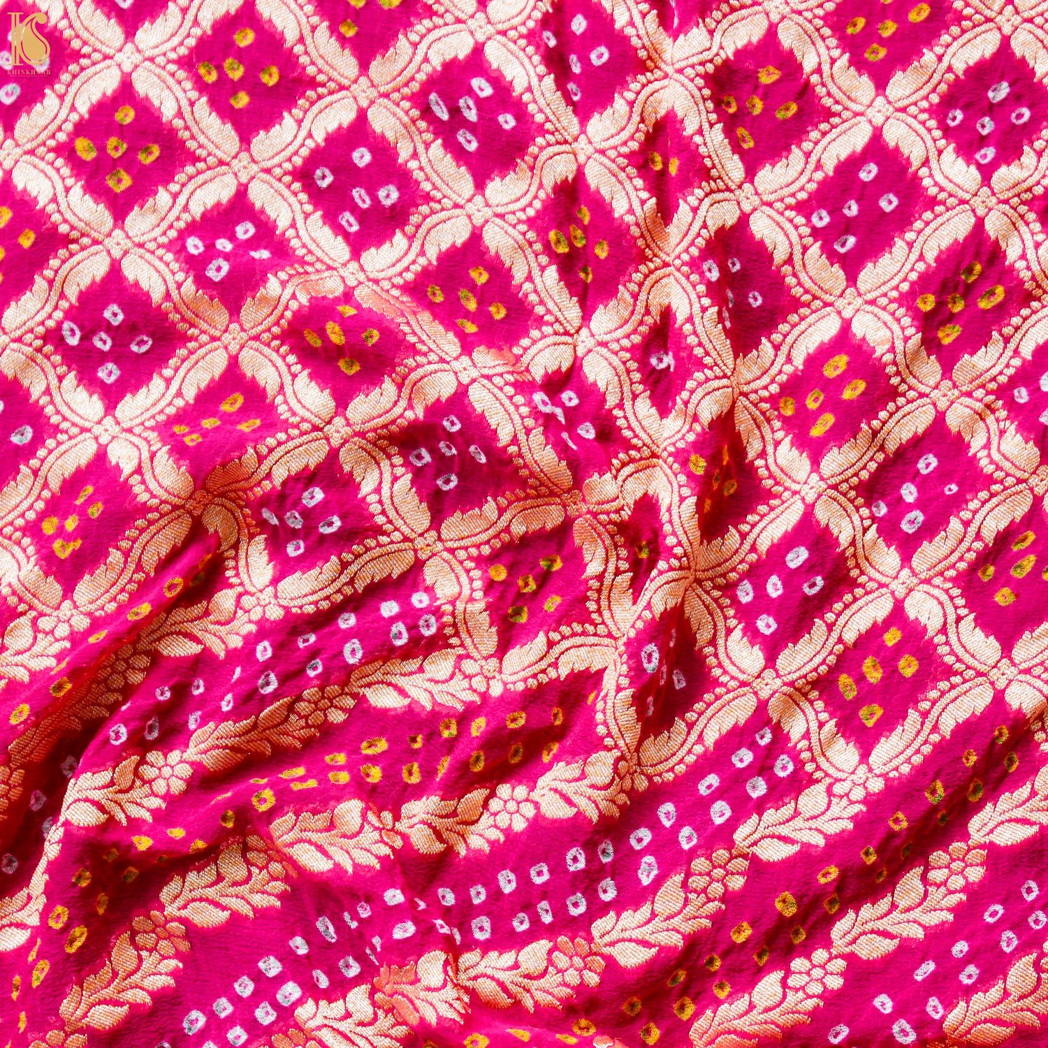 Pink Hand Embroidered Pure Georgette Bandhani Blouse Fabric - Khinkhwab