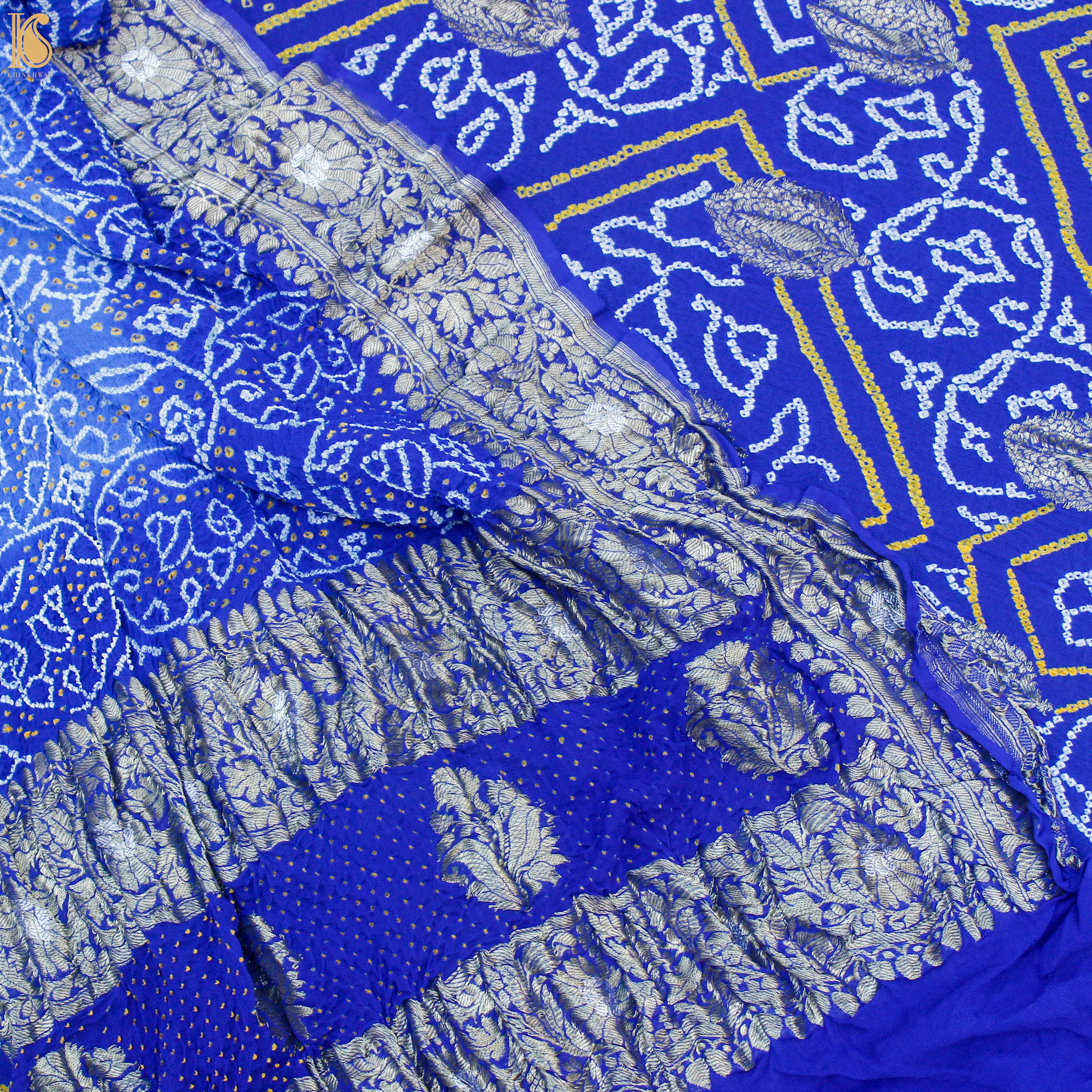 Persian Blue Georgette Handloom Banarasi Bandhani Suit Fabric - Khinkhwab