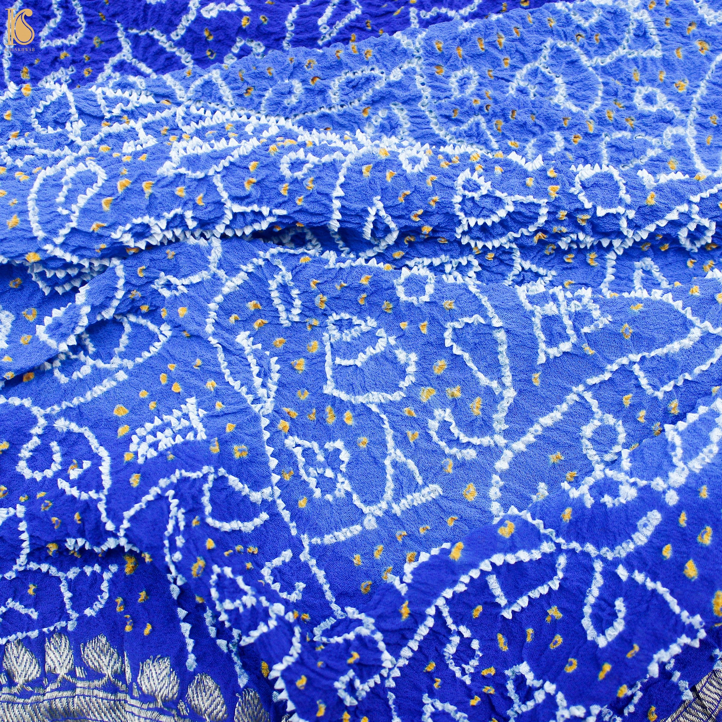 Persian Blue Georgette Handloom Banarasi Bandhani Suit Fabric - Khinkhwab
