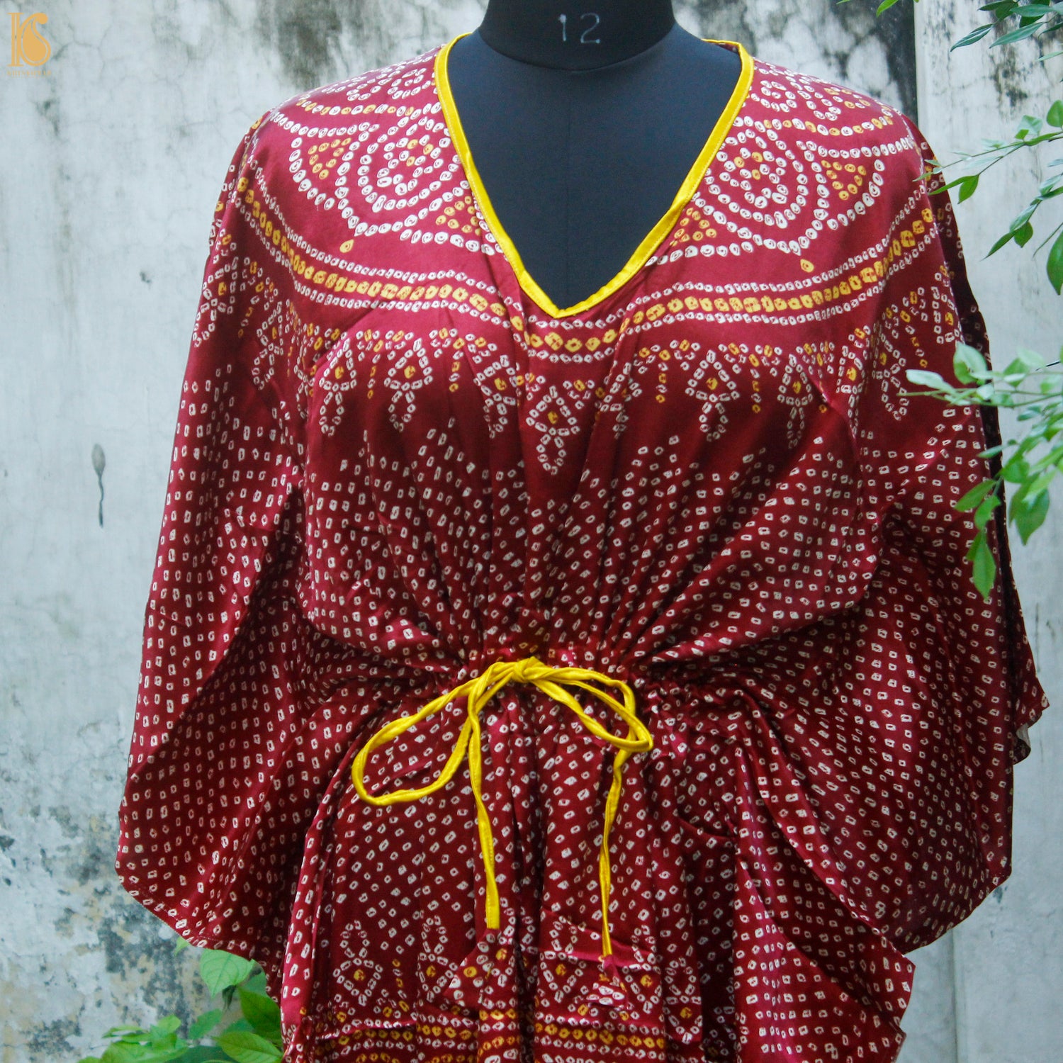 Red Hand Block Ajrakh Modal Silk Free Size Kaftan - Khinkhwab