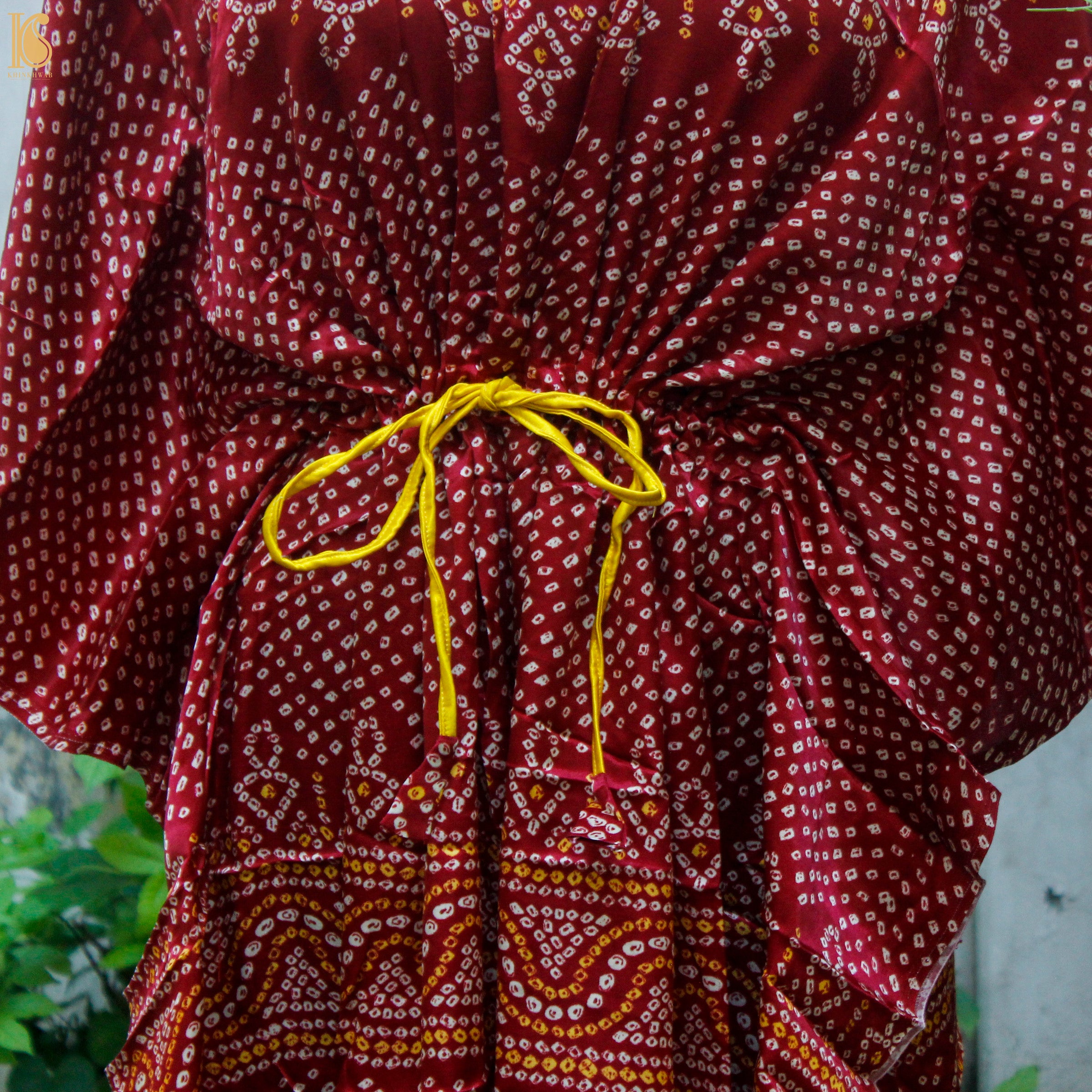 Red Hand Block Ajrakh Modal Silk Free Size Kaftan