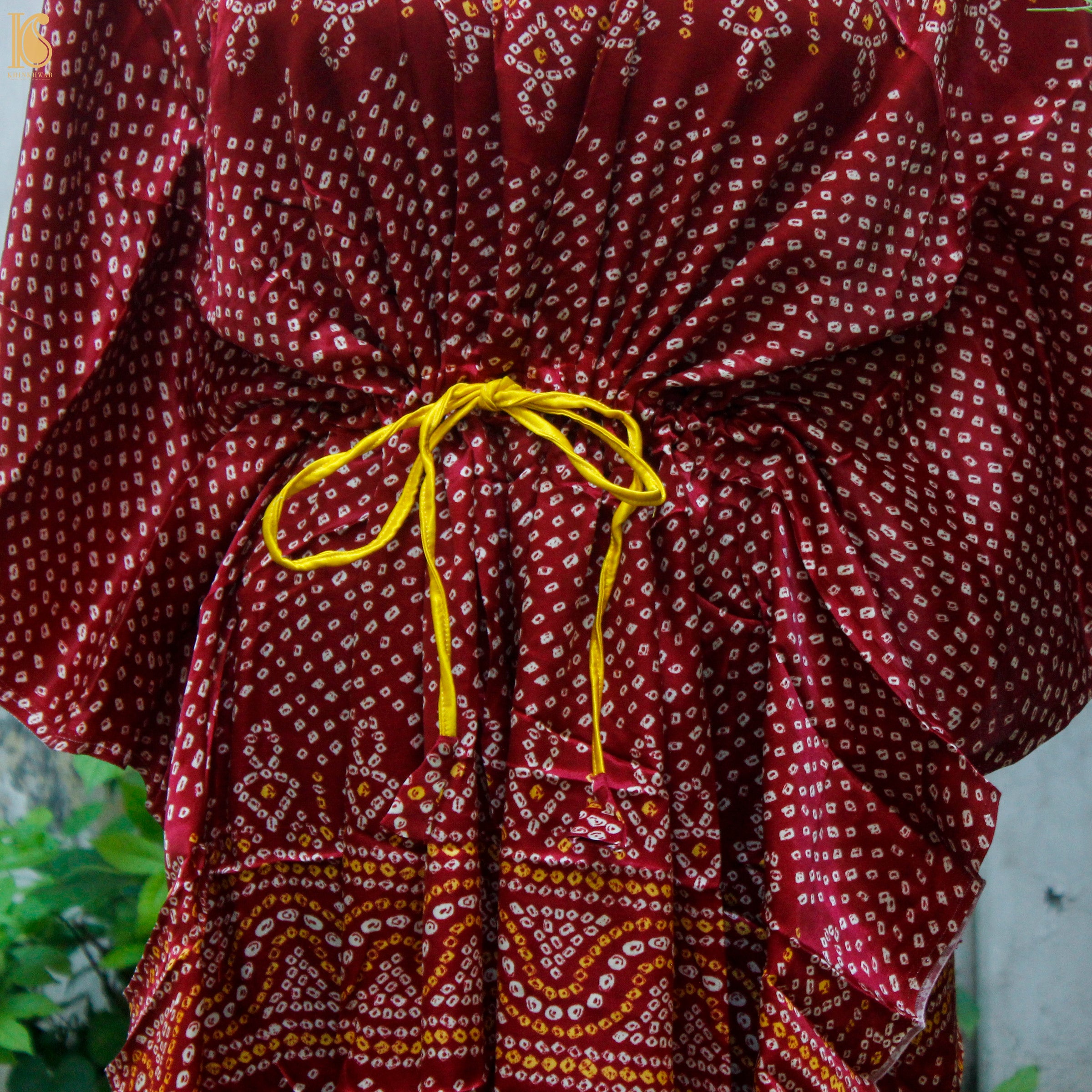 Red Hand Block Ajrakh Modal Silk Free Size Kaftan - Khinkhwab