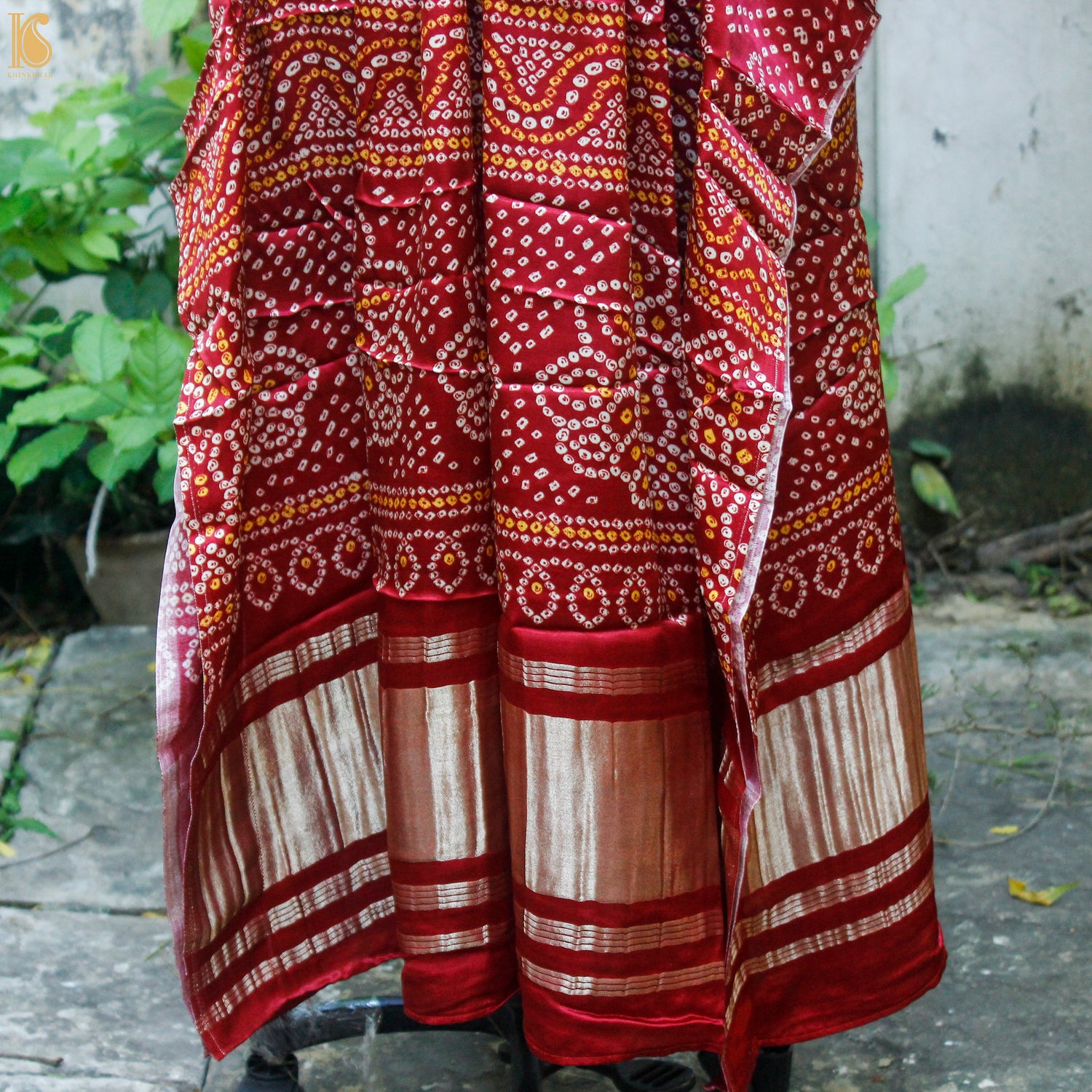 Red Hand Block Ajrakh Modal Silk Free Size Kaftan - Khinkhwab