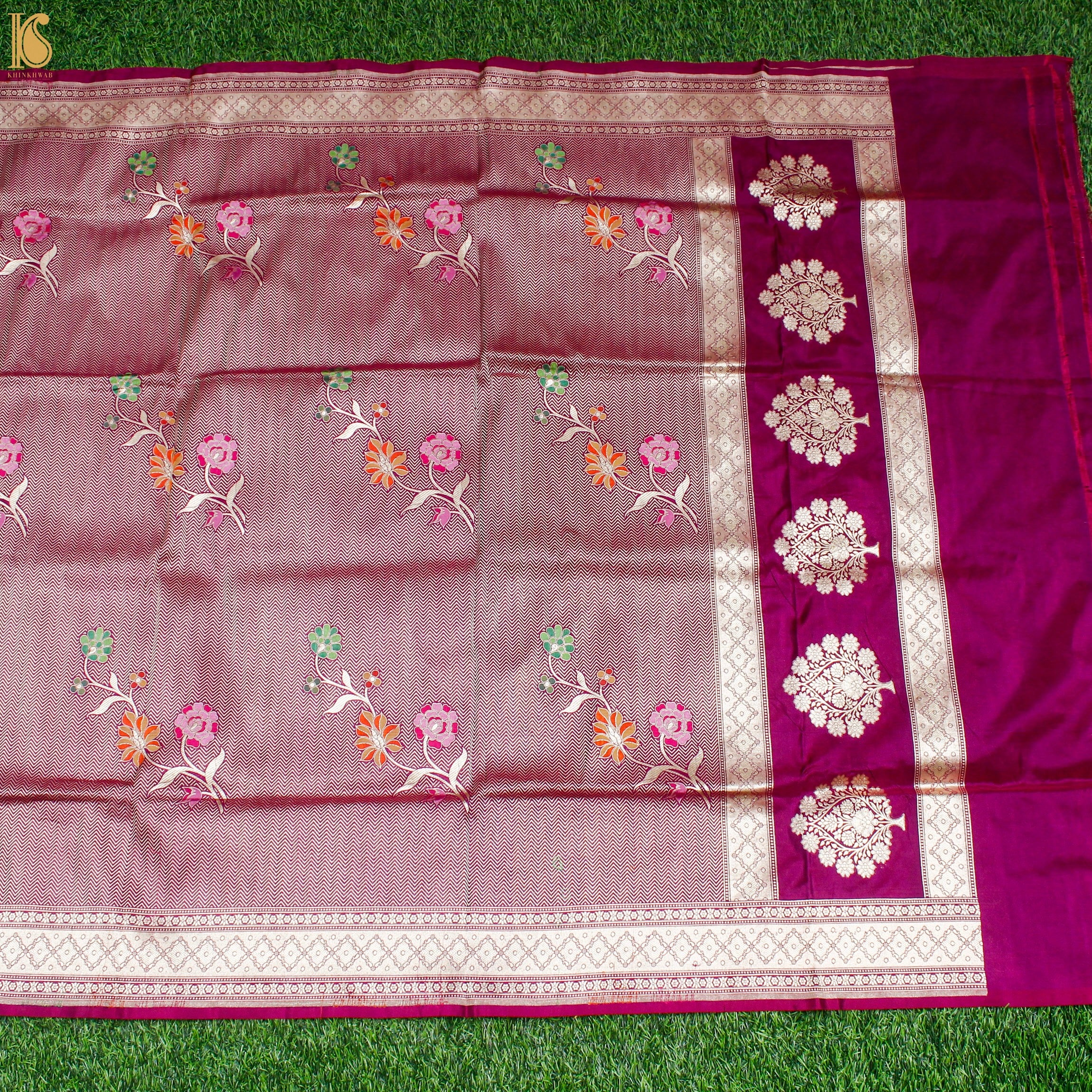 Hopbush Pink Pure Banarasi Silk Handwoven Tanchui Dupatta - Khinkhwab