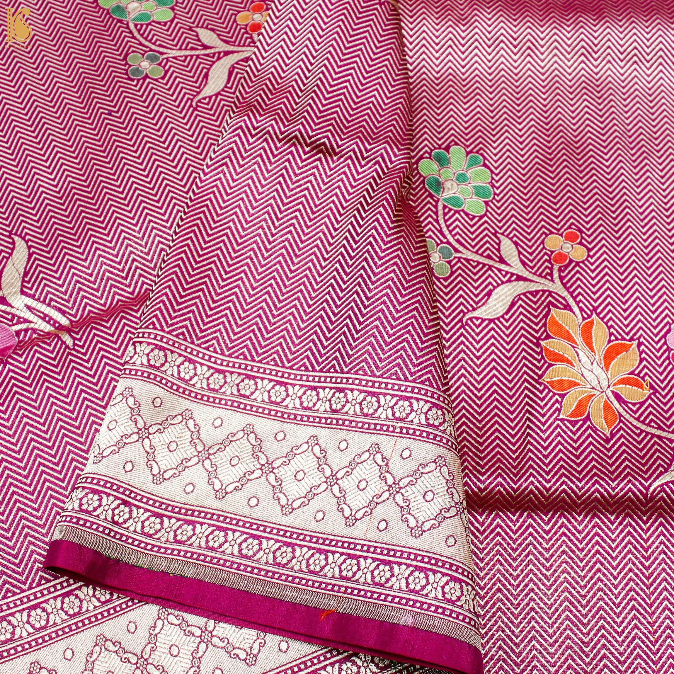 Hopbush Pink Pure Banarasi Silk Handwoven Tanchui Dupatta - Khinkhwab