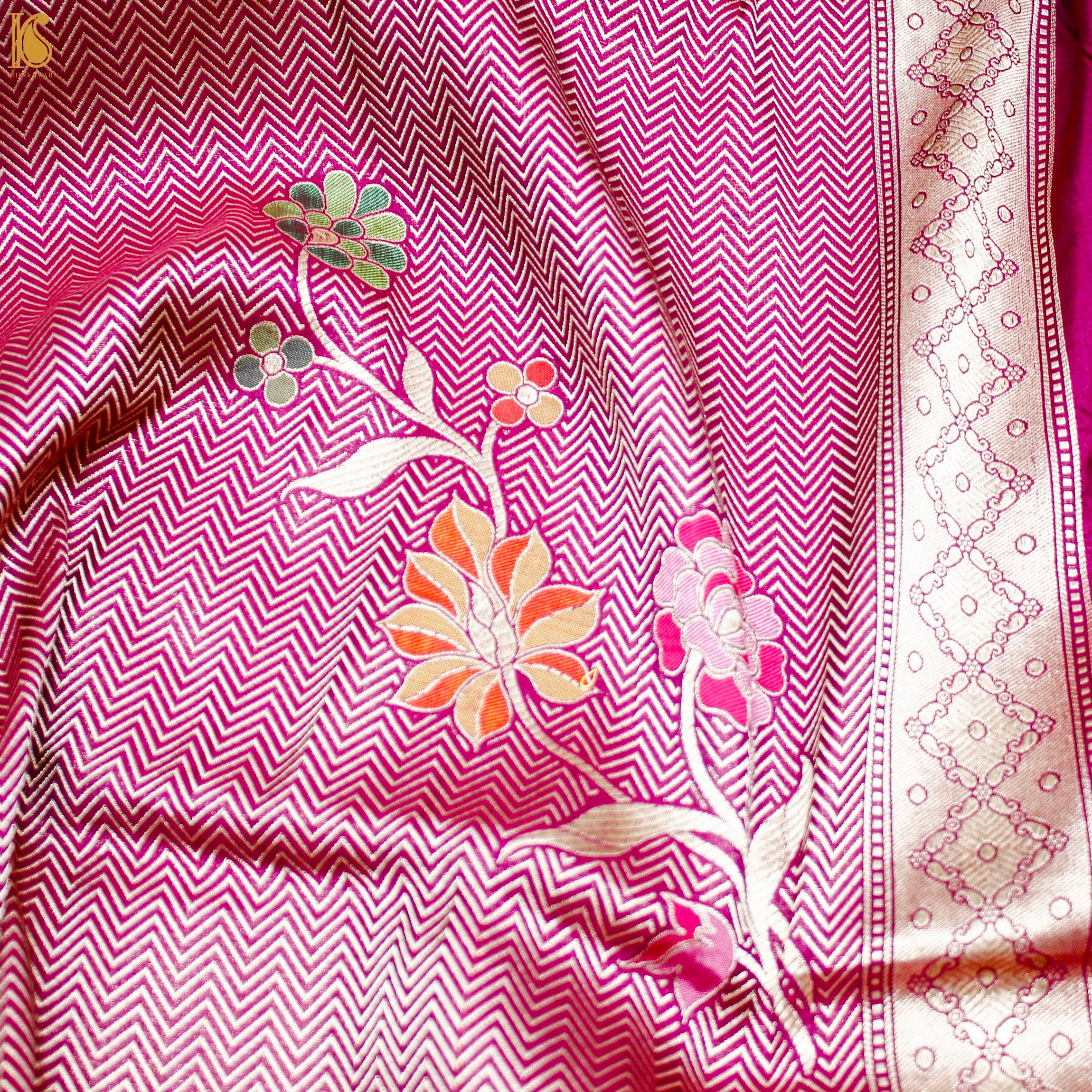 Hopbush Pink Pure Banarasi Silk Handwoven Tanchui Dupatta - Khinkhwab