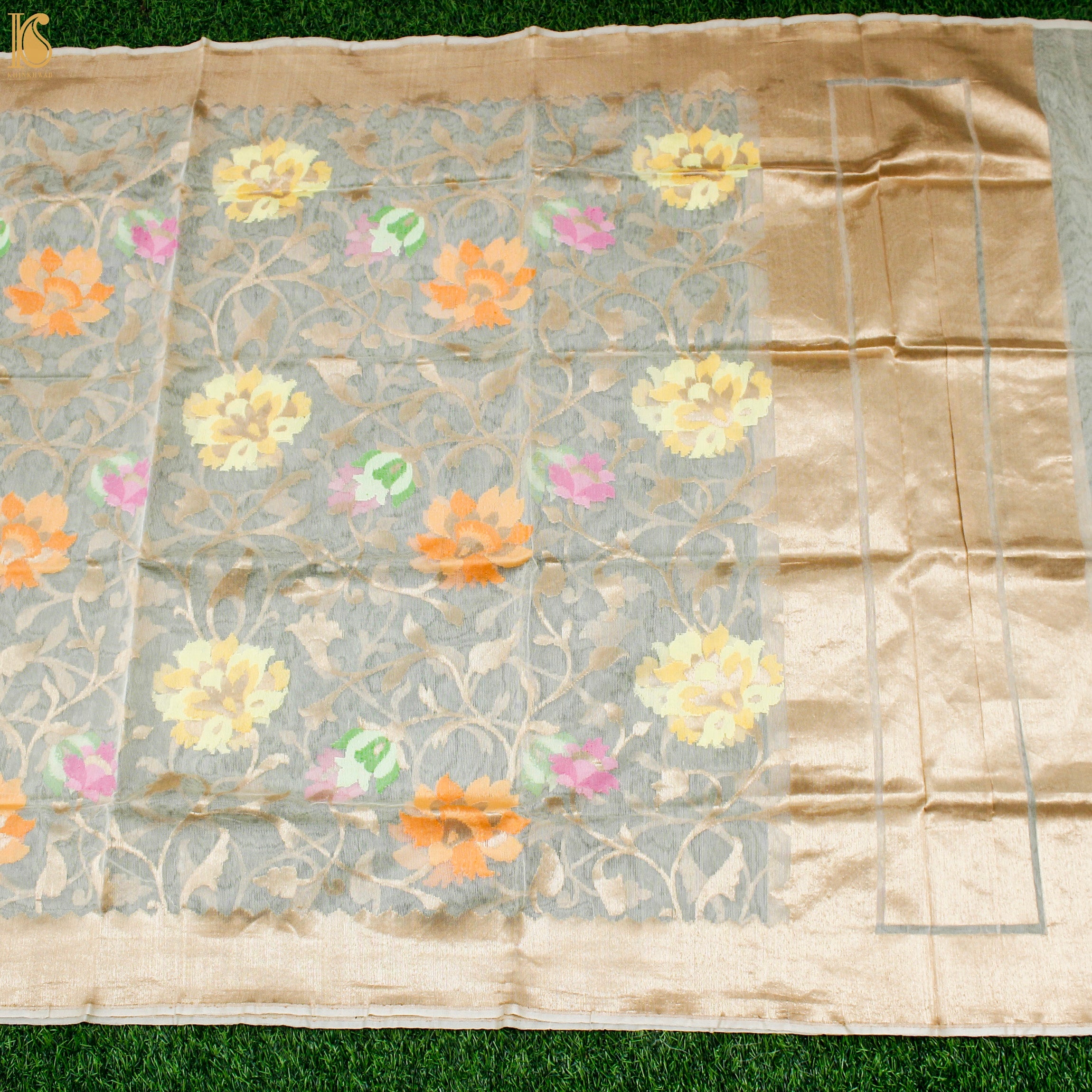 Off White Pure Net Handloom Banarasi Dupatta - Khinkhwab