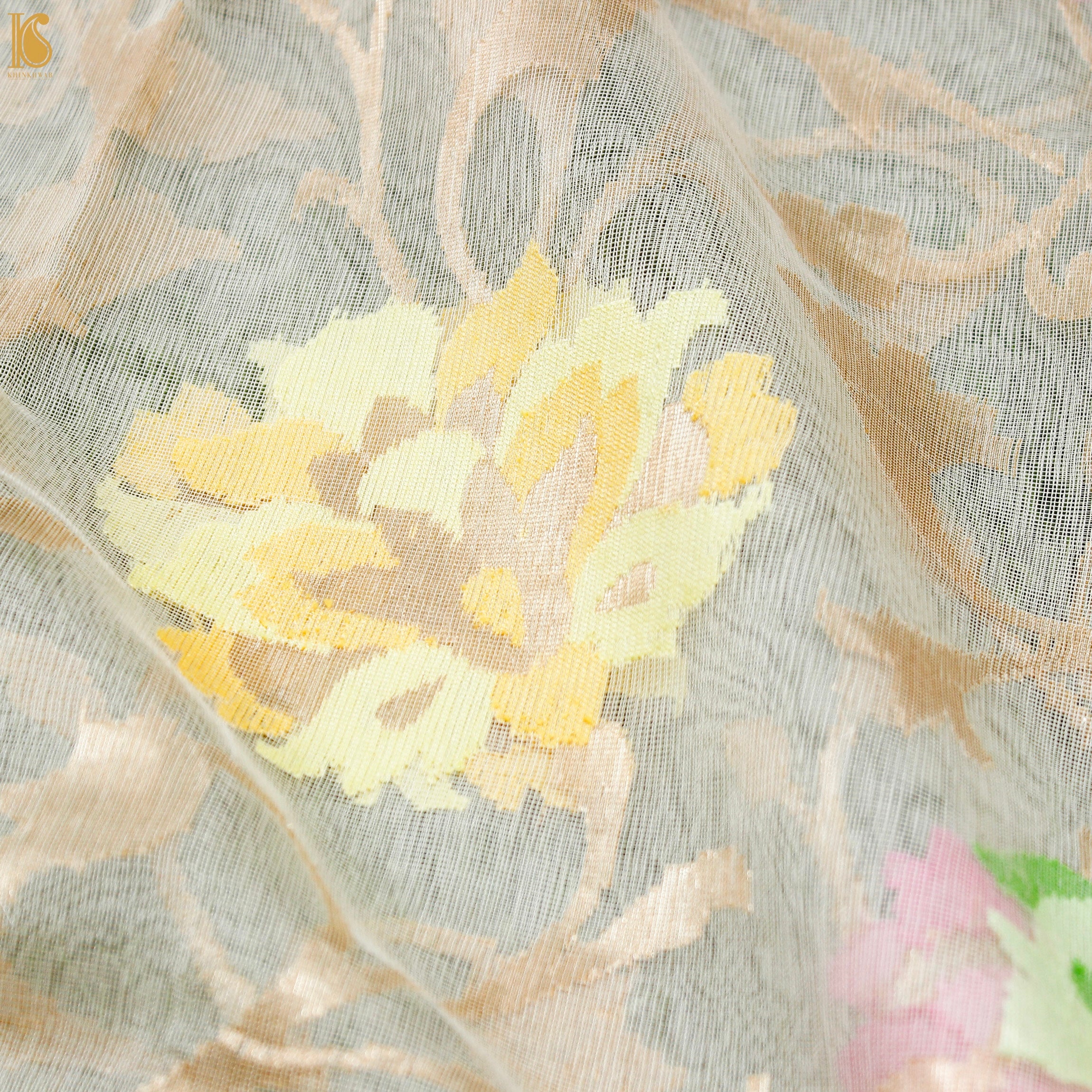 Off White Pure Net Handloom Banarasi Dupatta - Khinkhwab